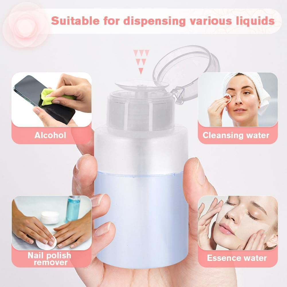 Shuoteng Clear Push down Pump Dispenser, 3Pcs Push down Pump Dispenser Empty Top Bottles,Clear Pump Dispensers Nail Polish Remover Empty Containers image number 6