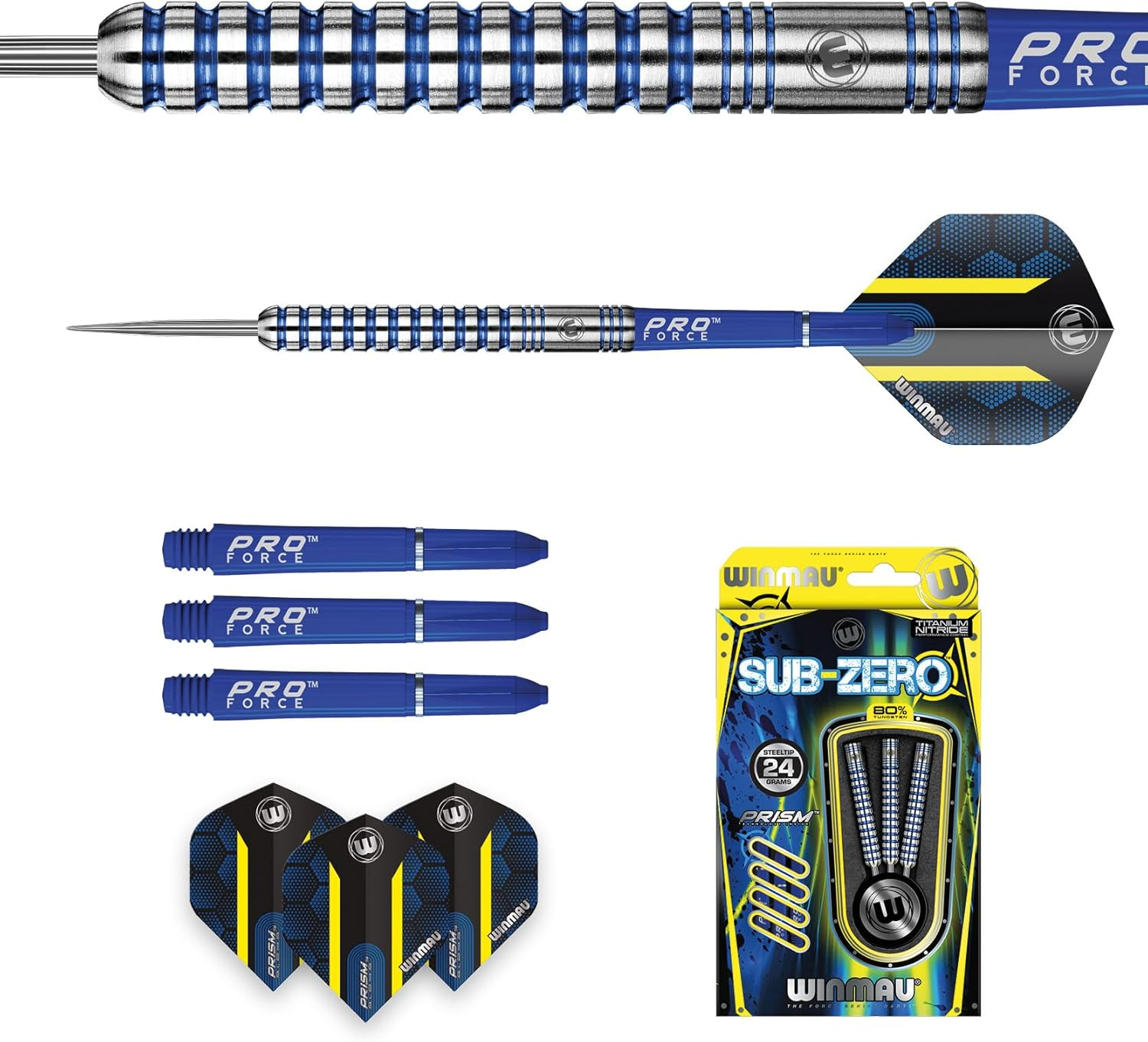 WINMAU Sub-Zero 24 Gram Professional Steeltip Tungsten Darts Set with Flights and Shafts (Stems) image number 3