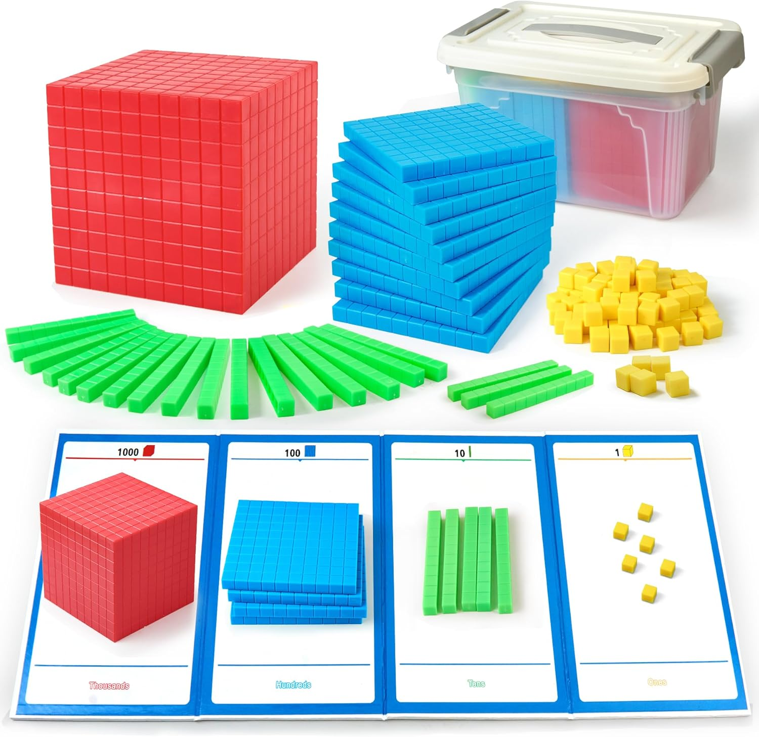 Math Manipulatives for Kids Aged 3+.Base Ten Blocks with Place Value Chart - Plastic Math Cubes to Help Educate Kindergarten Teachers.133 PCS image number 2