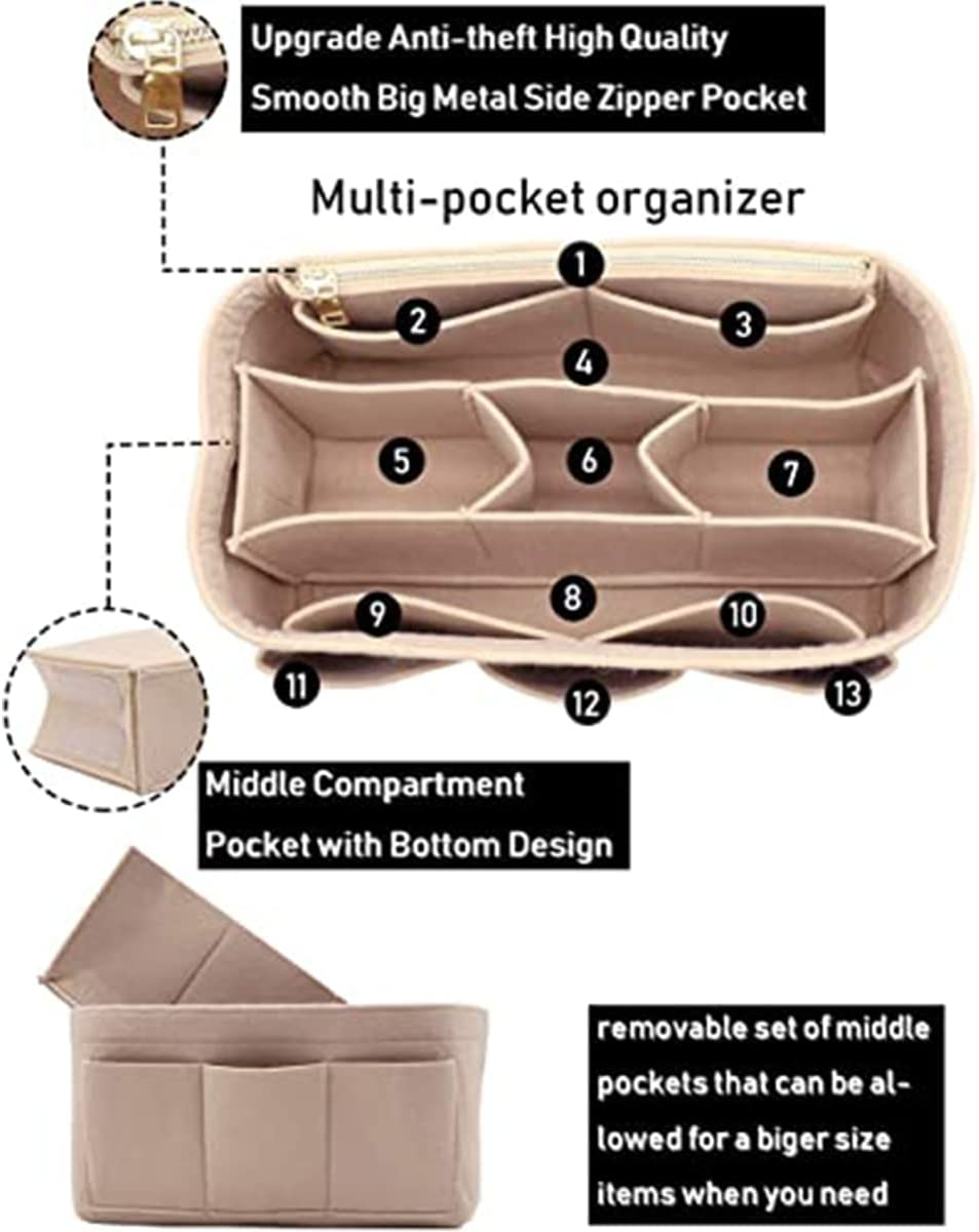 Detachable Handbag Insert Bag Makeup Organizer Bag Cosmetic Insert Organizer Multi-Pockets Portable Purse Organizer for Travel (2Pcs)
