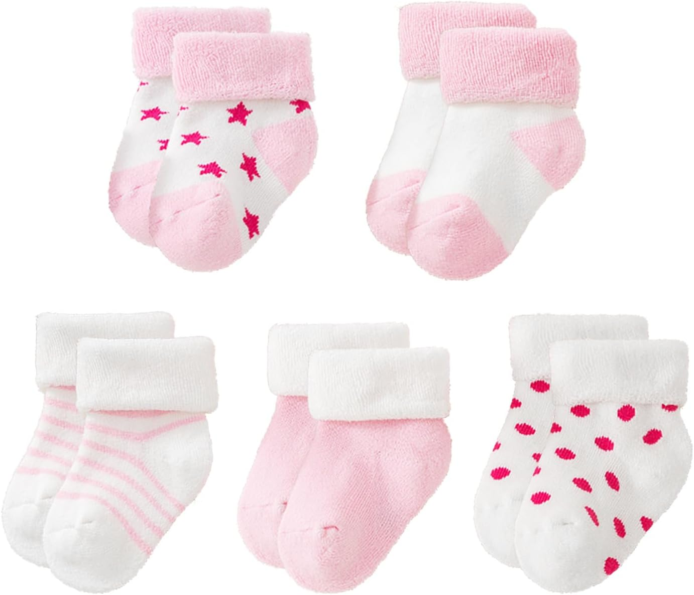 KSBBHDS 5 Pairs Baby Socks, Newborn Socks for 0-6 Months, Medium Calf, Thickened Thermal, Deodorant & Antibacterial, Pink, 6-12 Months, Girls image number 1
