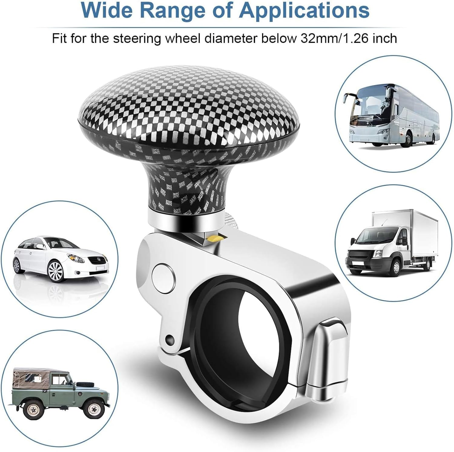 Qioon Car Steering Wheel Knob, Universal Steering Wheel Spinner Assist Knob for Disabled Drivers, Handle Ball for Cars, Trucks, Semis, Tractors, Boats (Black Plaid) image number 2