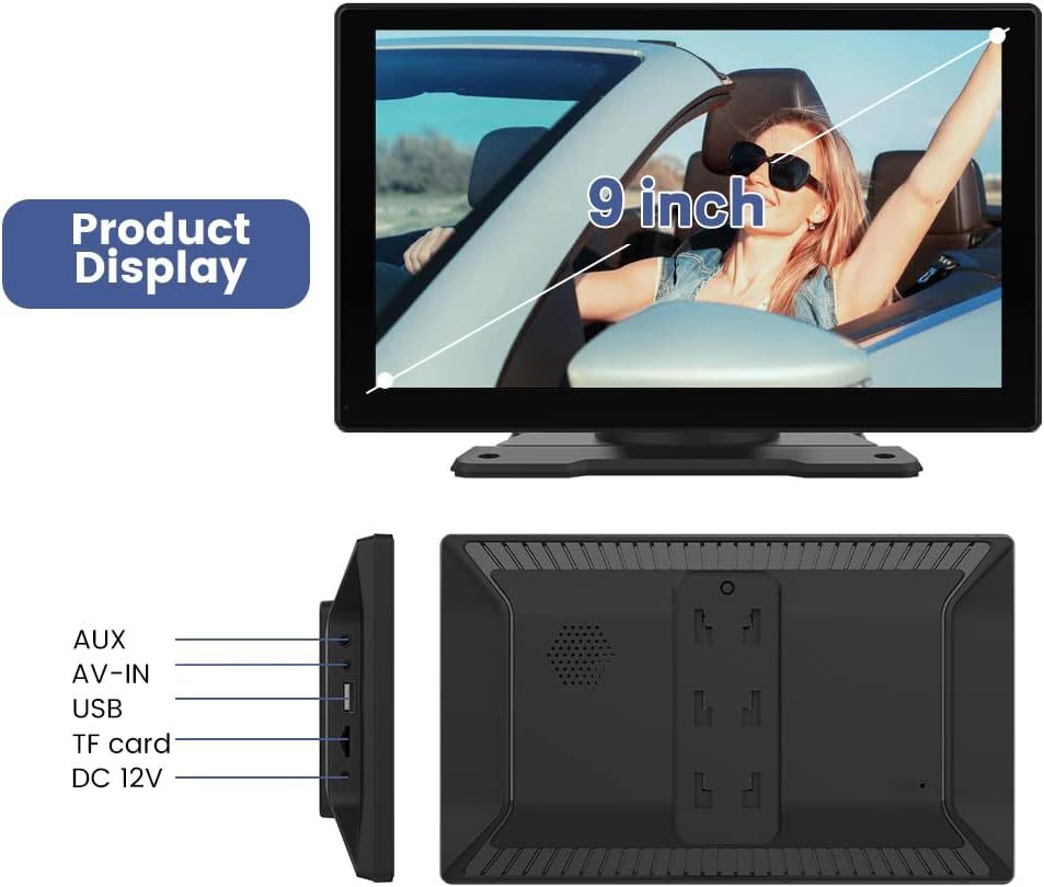 9 Inch Wireless/Wired Carplay, Android Auto and Mirror Link, IPS Touch Screen Portable Car Stereo, Bluetooth Audio, Siri, Navigation Car Screen for All 12-24V Vehicles image number 4