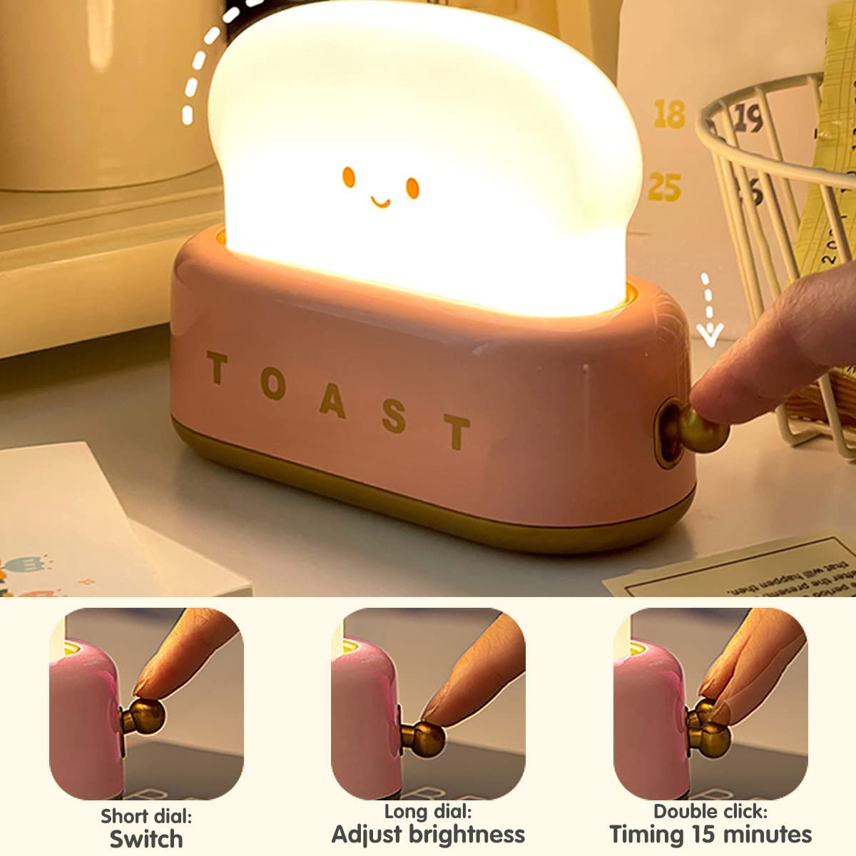 Toast Night Light，Kids Night Light,Cute Lamp for Bedroom, Nightlight for Children Portable Bedroom Bedside Sleep Light Timer, Birthday Gifts for Girls Baby image number 6