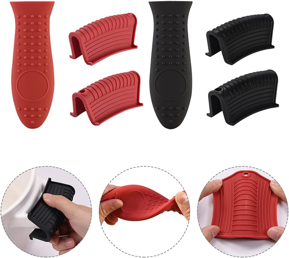 3 Pcs Silicone Assist Hot Pan Handle Holder, Non-Slip Pot Holder Sleeve, Kitchen Household Cast Iron Skillet Insulated Handle Cover for Frying Pans, Griddles(Red) image number 3