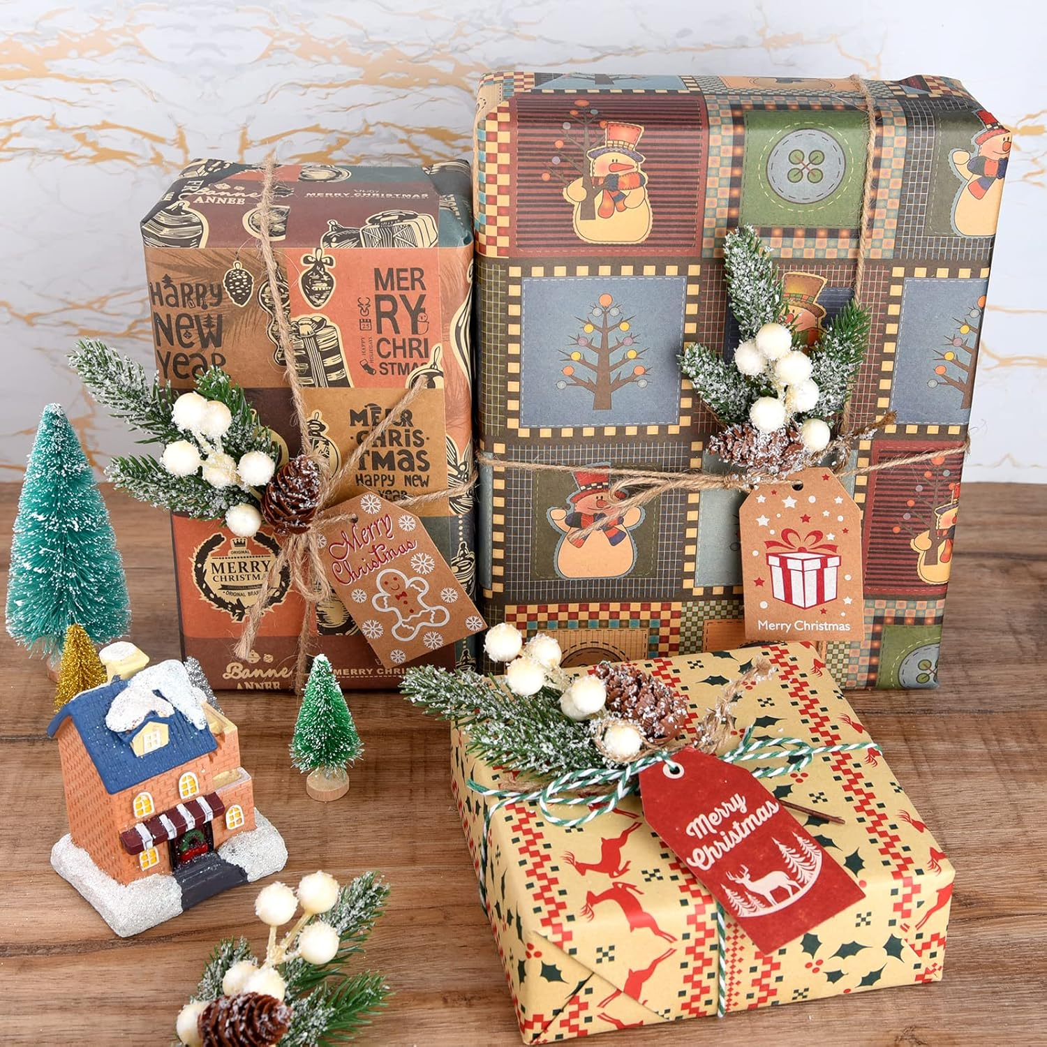 ELECLAND 10 Pcs Christmas Picks Decorations Artificial Pine Branches Stems Spray with Pine Cones Faux Pine Picks Red Berry Holly Leaves for Craft Floral Christmas Wreath Picks Ornaments, White - Red image number 2