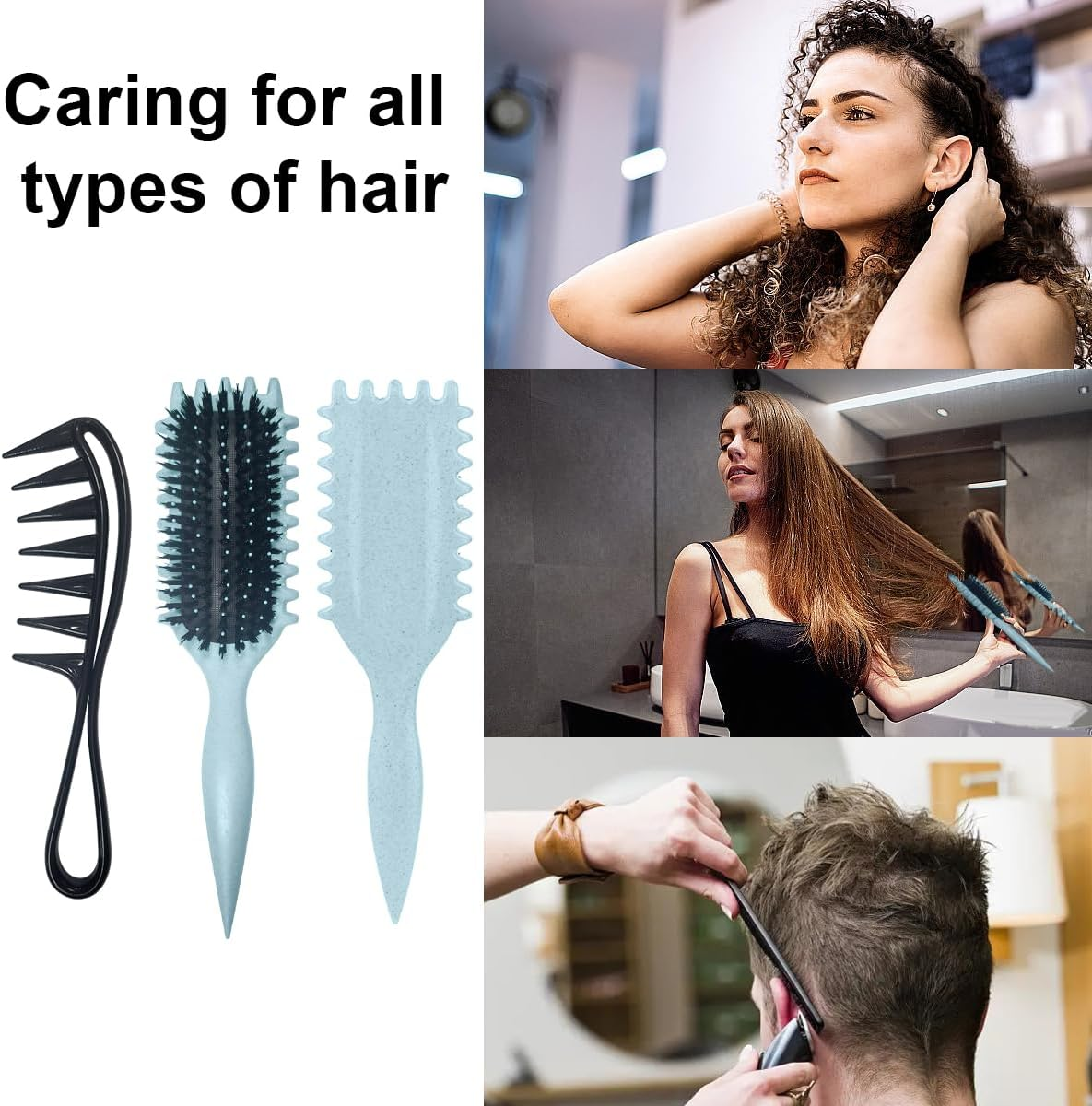 Ruayia Teeth Combs + Shark Tooth Comb Women, Wide Tooth Comb Kit for Men, Hair Styling Salon, Highlight Comb, Wide Tooth Comb, Curling Brush, Curling Comb, Coarse Teeth - Blue image number 4