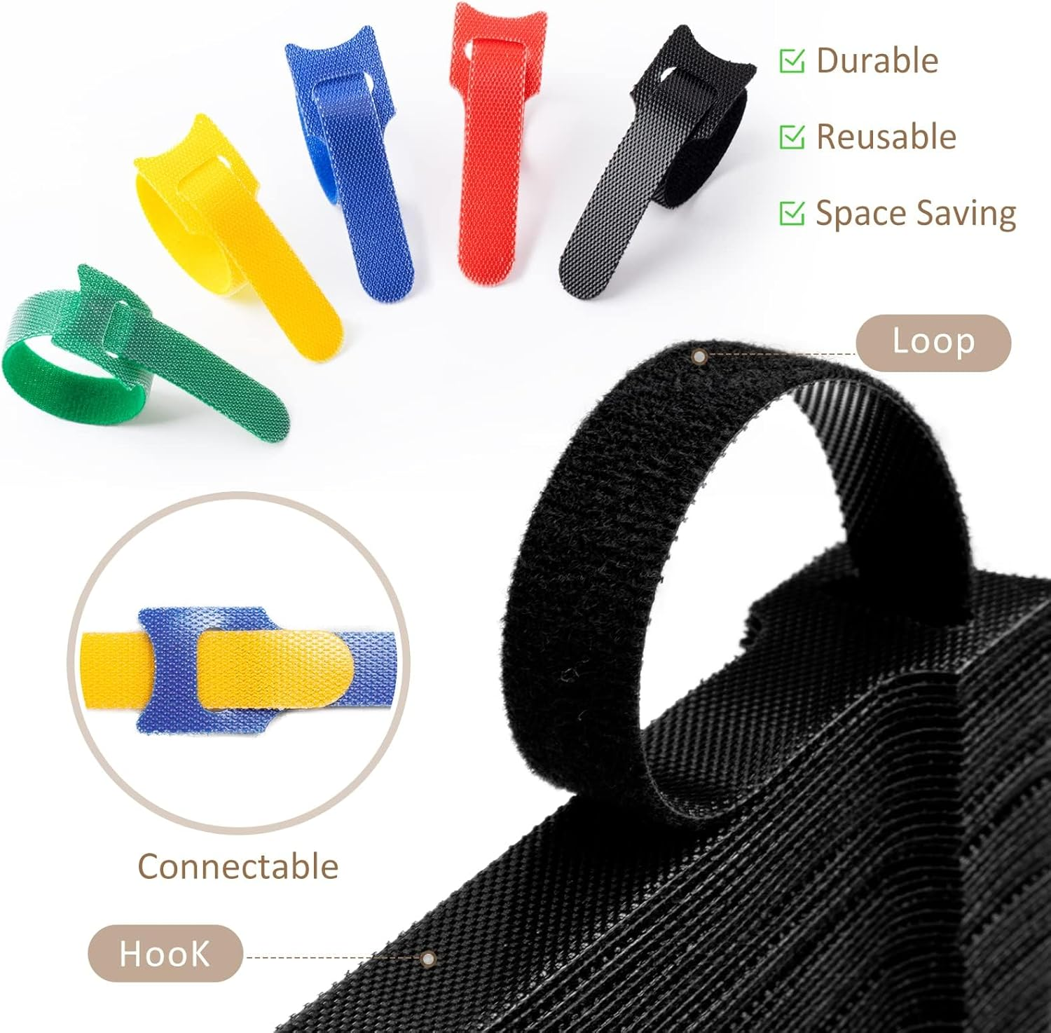 Heatunk 120-Pack 6-Inch Reusable Cable Ties: Adjustable Multi-Purpose Cord Organizer - Cable Management in 5 Colors image number 2