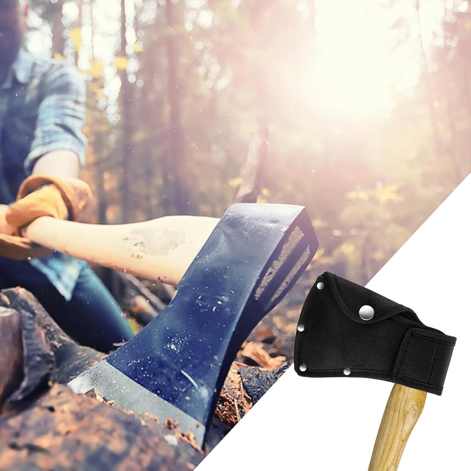 Teaaha Hatchet Sheath Leather Small Axe Head Cover for 0.88 to 1-1/4Lb Axe, Double Snap Hatchet Blade Protector Hatchet Cover Portable for Camping Lover Outdoor Camping Blade Protection, Black image number 5