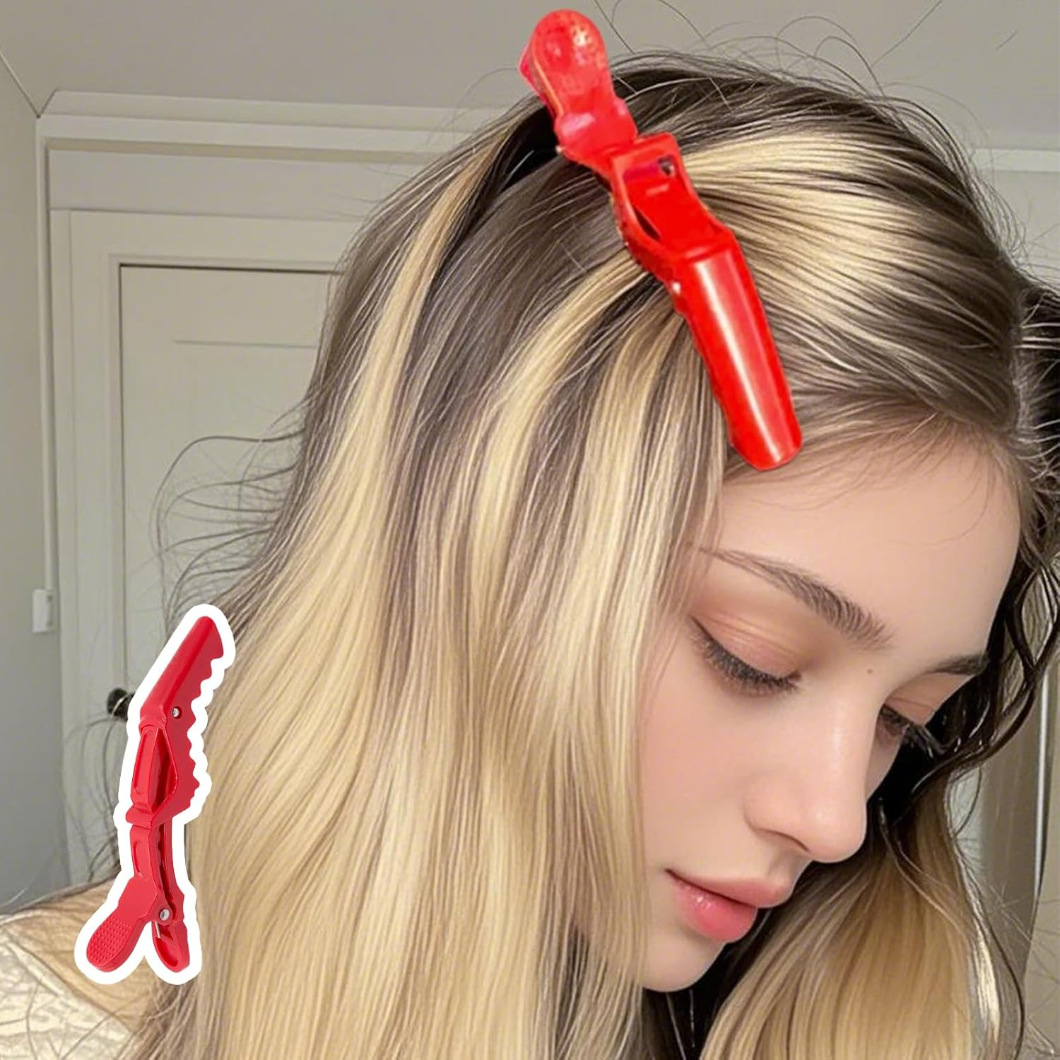 6 Hair Clips Hairdresser, Hair Clips for Styling and Cutting, No-Trace Section Clips Hairdresser with Silicone Band, Hair Clips for Styling and Cutting, Professional Salon Hair Clip Hairdresser image number 3