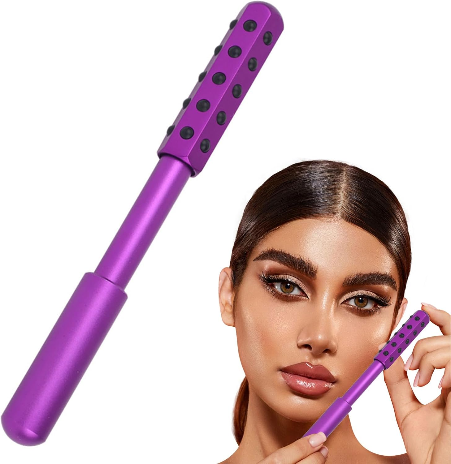 Elarique Face Roller, Germanium Stone Uplifting, Portable Beauty Roller Tool for up Lifting, De-Puffing, Anti-Aging and Skin Care with Cooling & Sculpting for Women Men (Purple) image number 2
