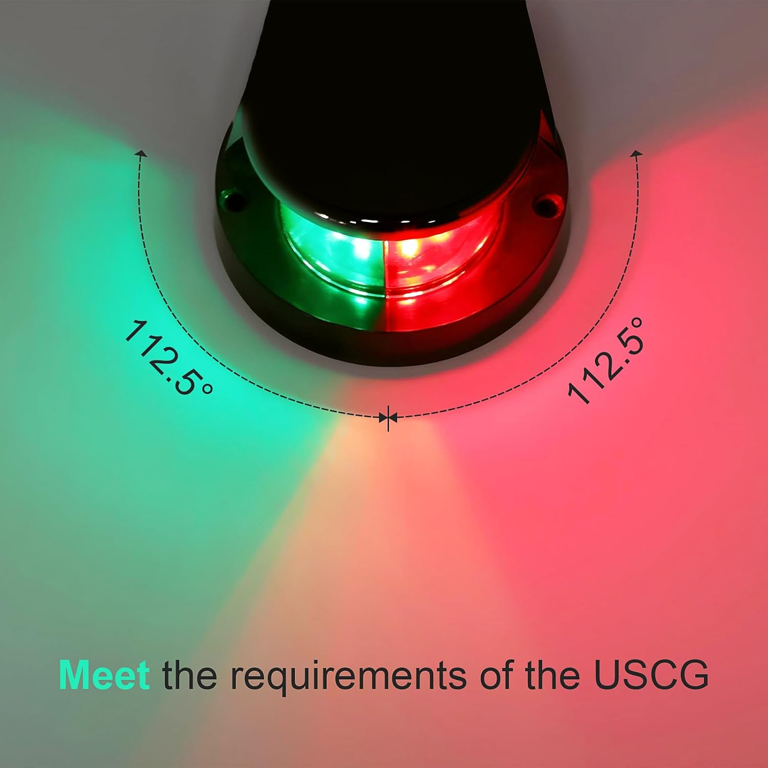 USCG Certified LED Boat Navigation Lights - Red Green Bi-Color Bow Lights, 2 Nautical Mile Visibility, Waterproof Marine Lights for Pontoon, Jon, Bass, Skiff Boats (Black)