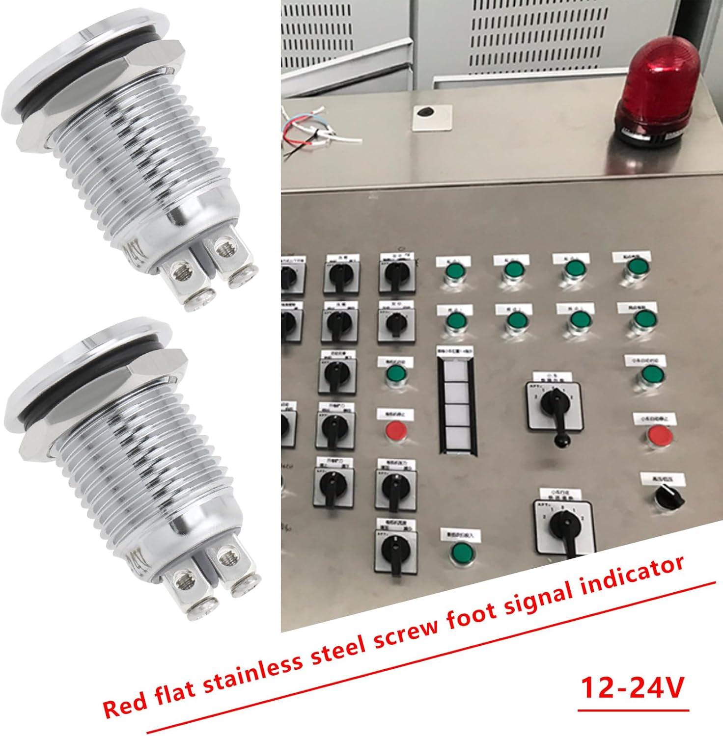 VGOL 2Pcs 12Mm Red Flat Stainless Steel Screw Foot Signal Indicator 12-24V for Signal Lights in Vehicles Control Cabinets Other Applications - Red image number 4