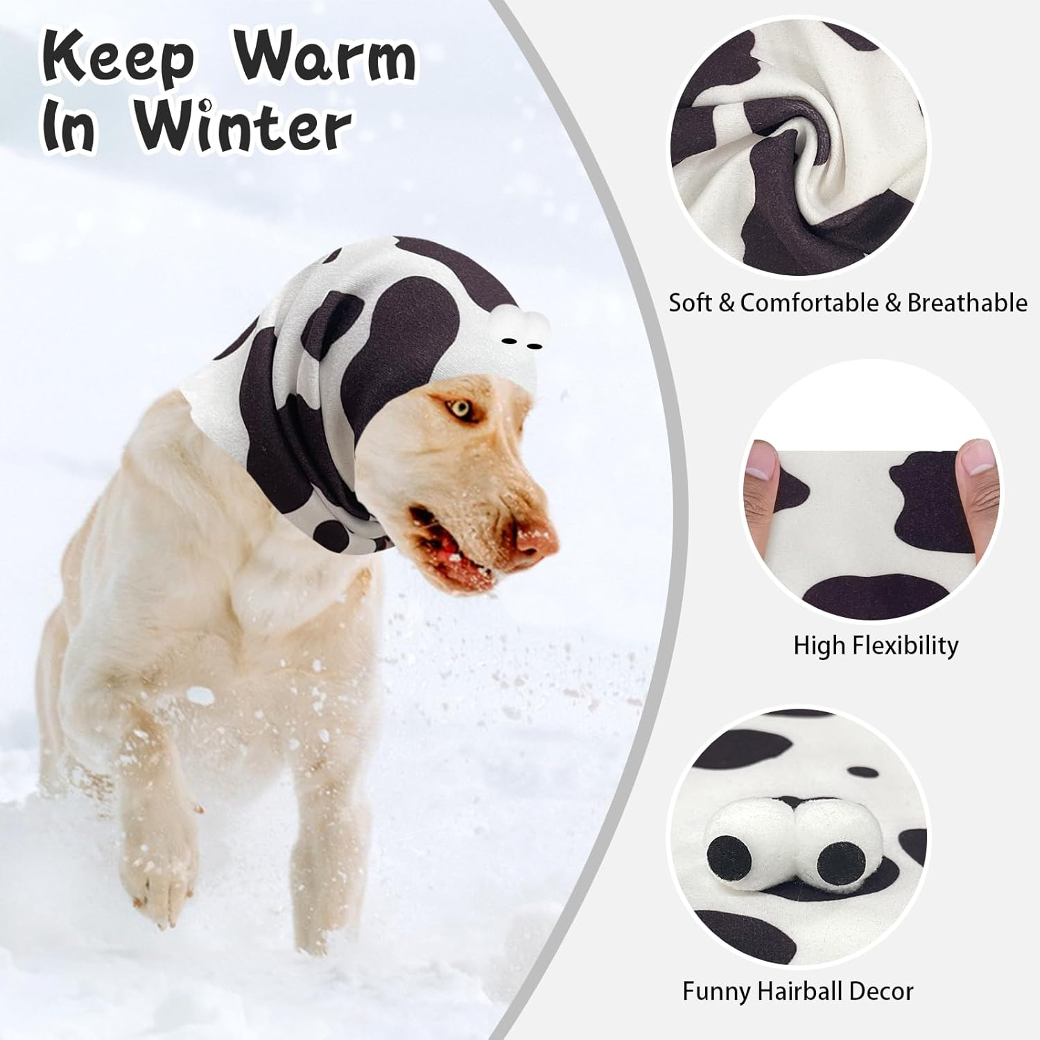 Yoolhamy Dog Snood Dog Ear Protectors for Grooming Ear Muffs Noise Protection Dog Neck and Ears Warmer Headwear for Pet Dogs and Cats Bathing (Cow, L) image number 2