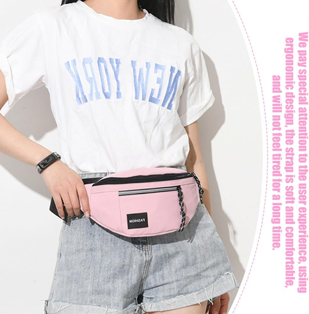 Hiking and Running Waist Packs, Waterproof Waist Bag, Portable Shoulder Bag, Adjustable Crossbody Bag with Multiple Compartments, Waist Pack for Camping, Travel Outdoor (Pink) image number 4