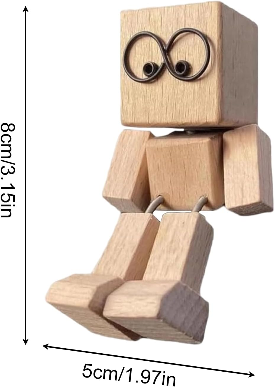 Shaking Wooden Man Figurine, Car Ornaments Charming Little Wooden Figure That Sways, Handmade Shaking Feet Figure Doll for Car Dashboard image number 3