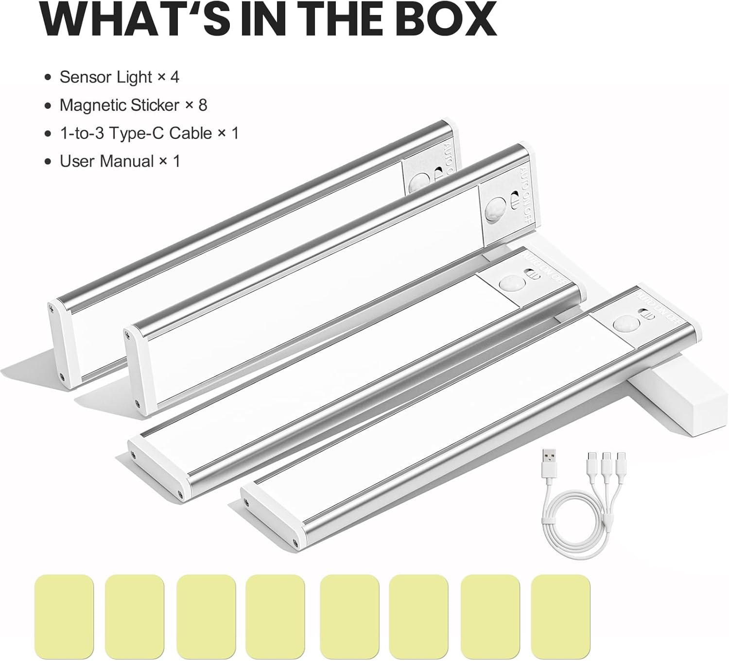 4 Pack Motion Sensor under Cabinet Lights,Upgraded Rechargeable 1100Mah Battery, Dimmable 3 Color Temps LED Light Bars with Magnetic Stick-On for Closet, Kitchen, Pantry, Stairs, Hallway image number 4