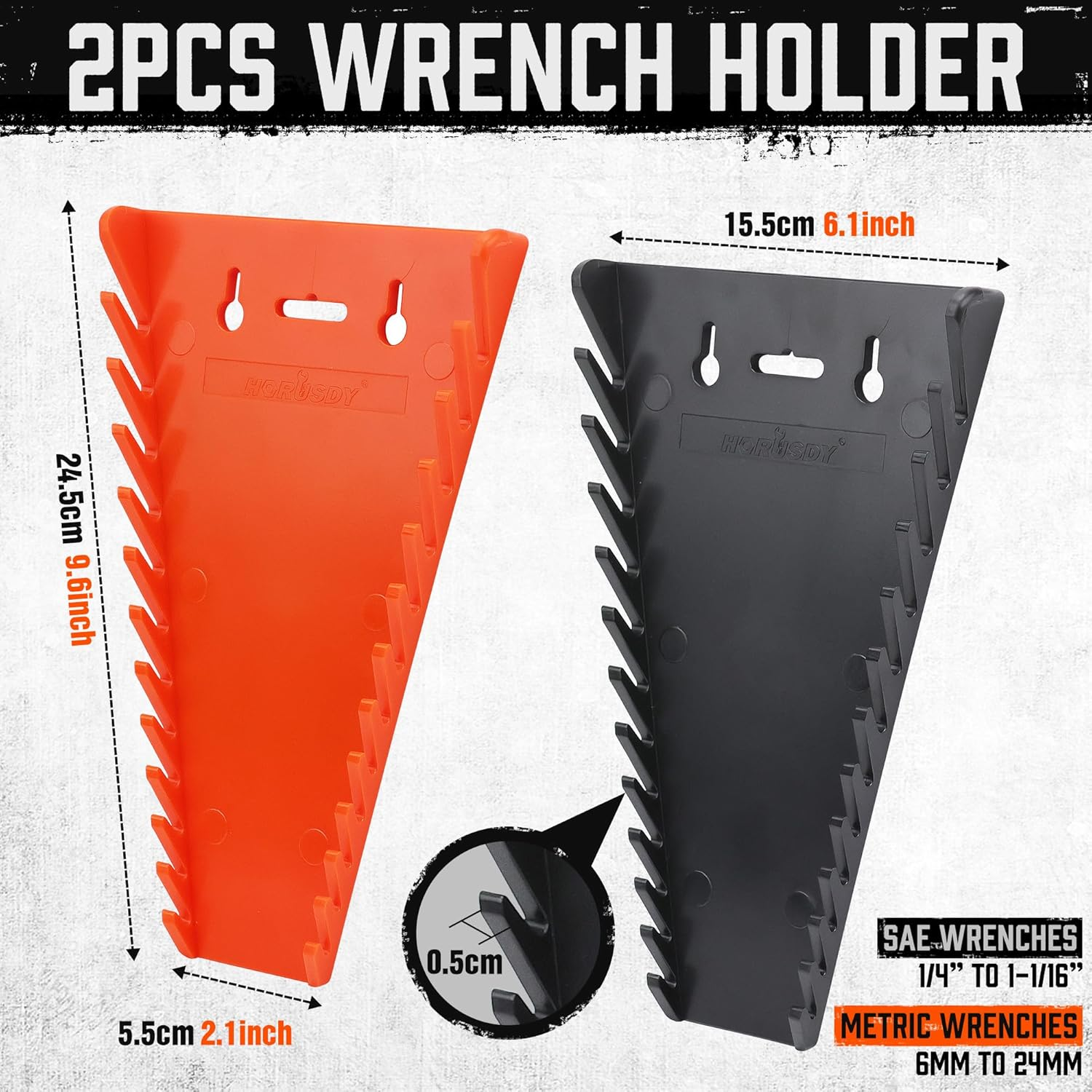 HORUSDY 2-Piece Magnetic Spanner Holder, Magnetic Wrench Organizer, Magnetic Spanner Storage Rack, SAE(1/4" - 1/16") and Metric(6Mm-24Mm) image number 3