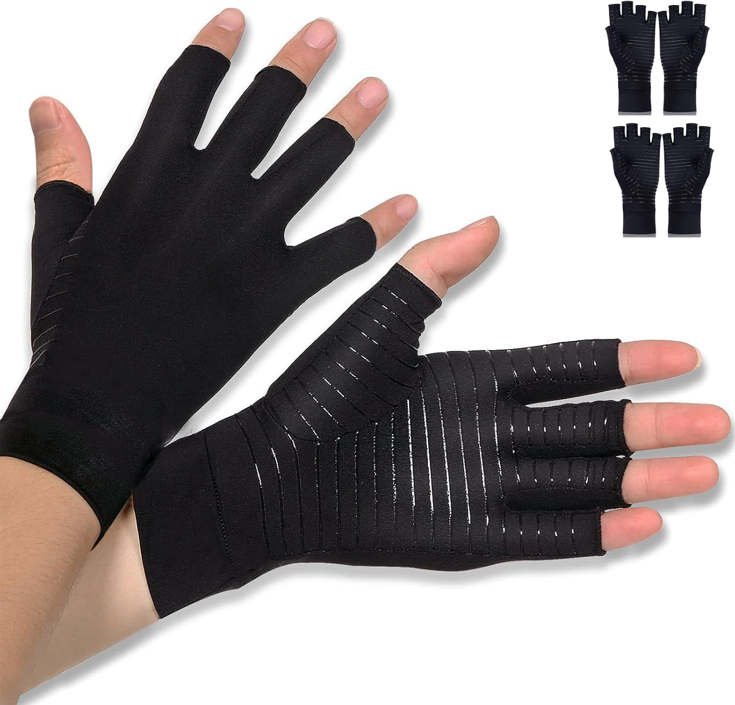 2 Pairs Copper Arthritis Gloves Compression Gloves Women Men Relieve Hand Pain Swelling and Carpal Tunnel image number 6