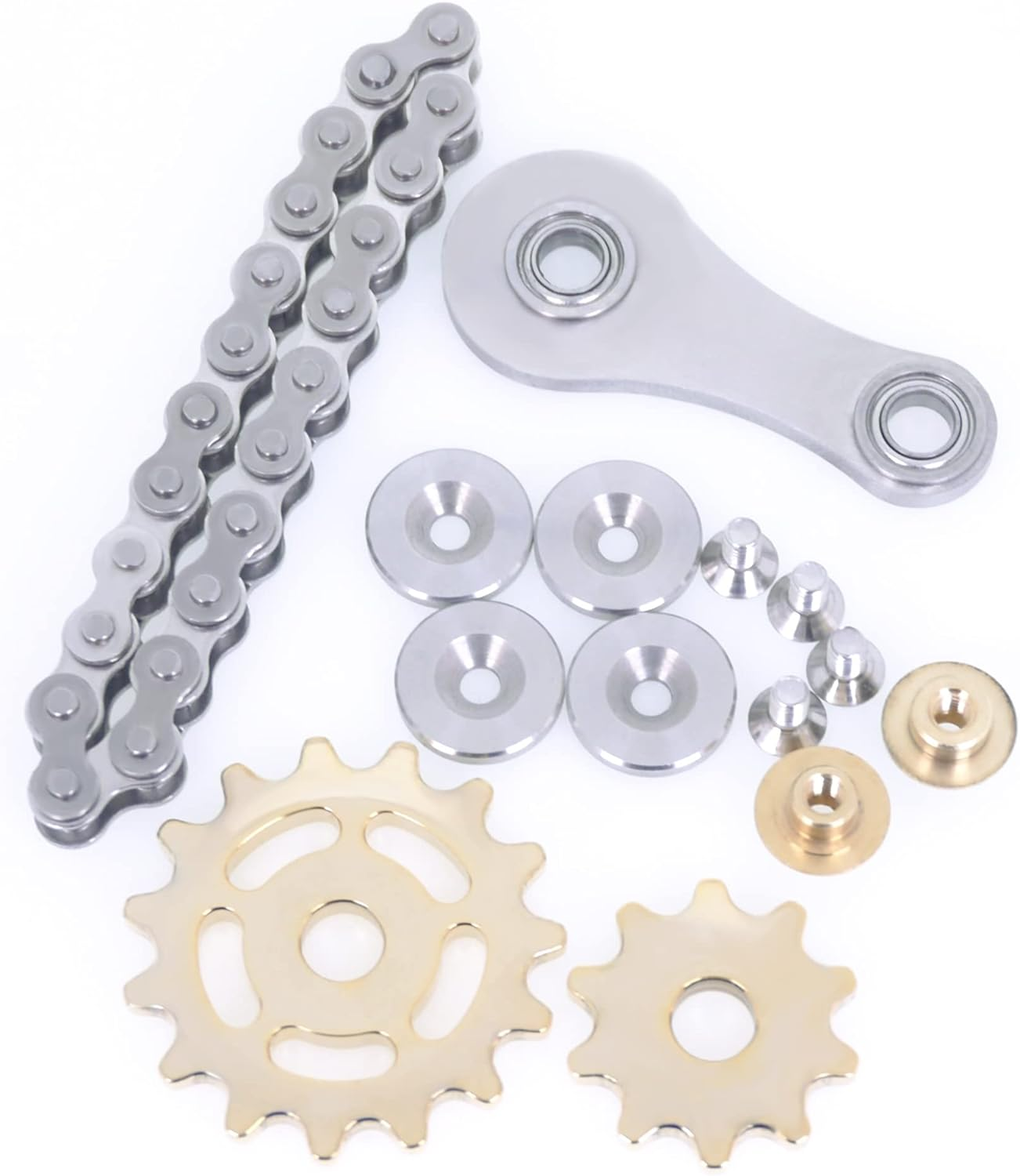Fidget Spinner, Linkage Bicycle Chain Design 2 Gears Figity Spin Finger Games, Metal Stainless Steel Durable Mechanics with Smooth Bearings, Figit Toy for Adults Kids - Gold - Full Colorful image number 5