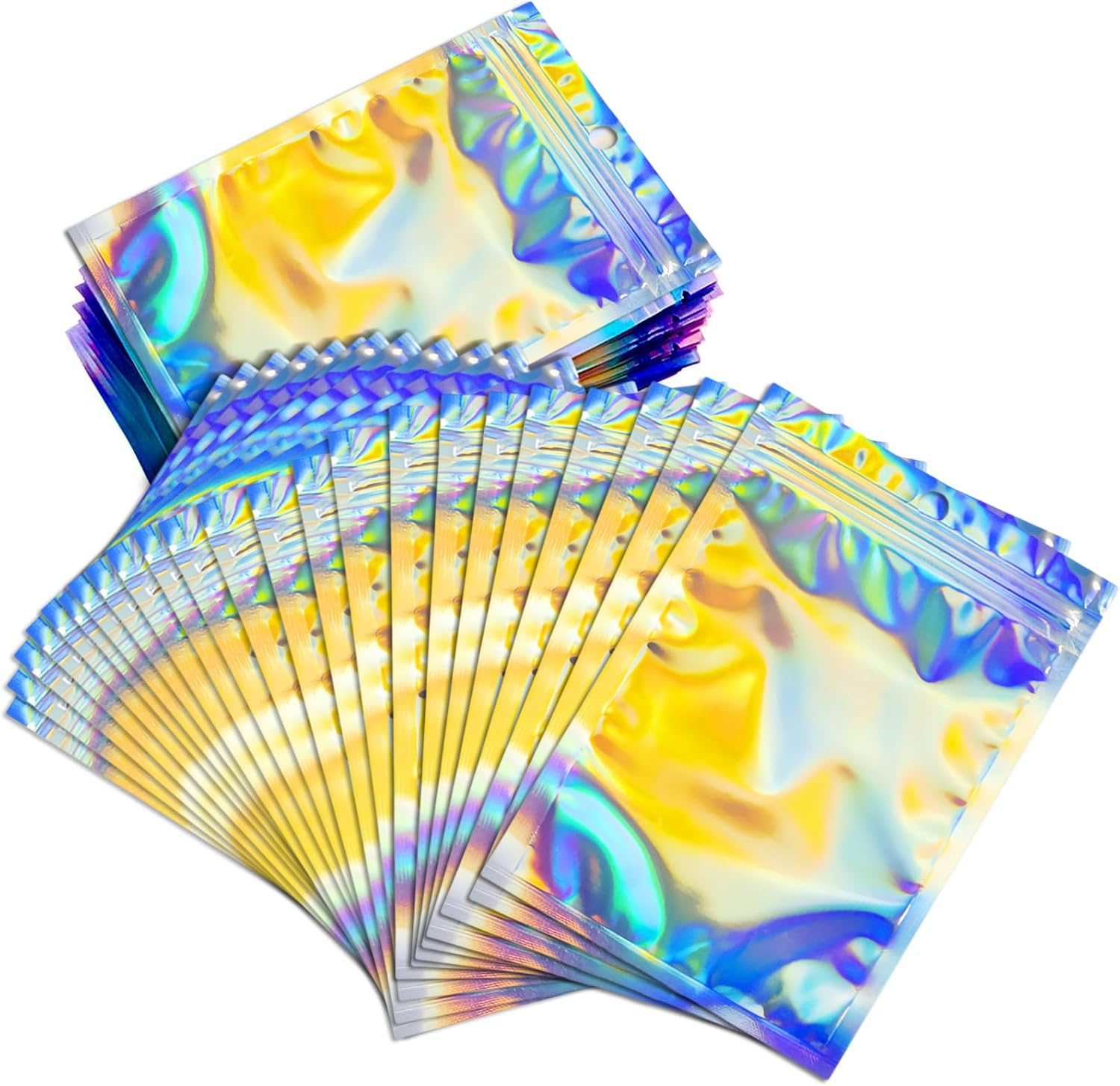 100Pcs Smell Proof Mylar Bags 2.7X3.9Inch Resealable Foil Pouch Holographic Zip Bags Packaging Pouch Bag with Clear Window for Food Storage Small Business Eyelash Lipgloss Jewelry Storage (7 * 10Cm) image number 4