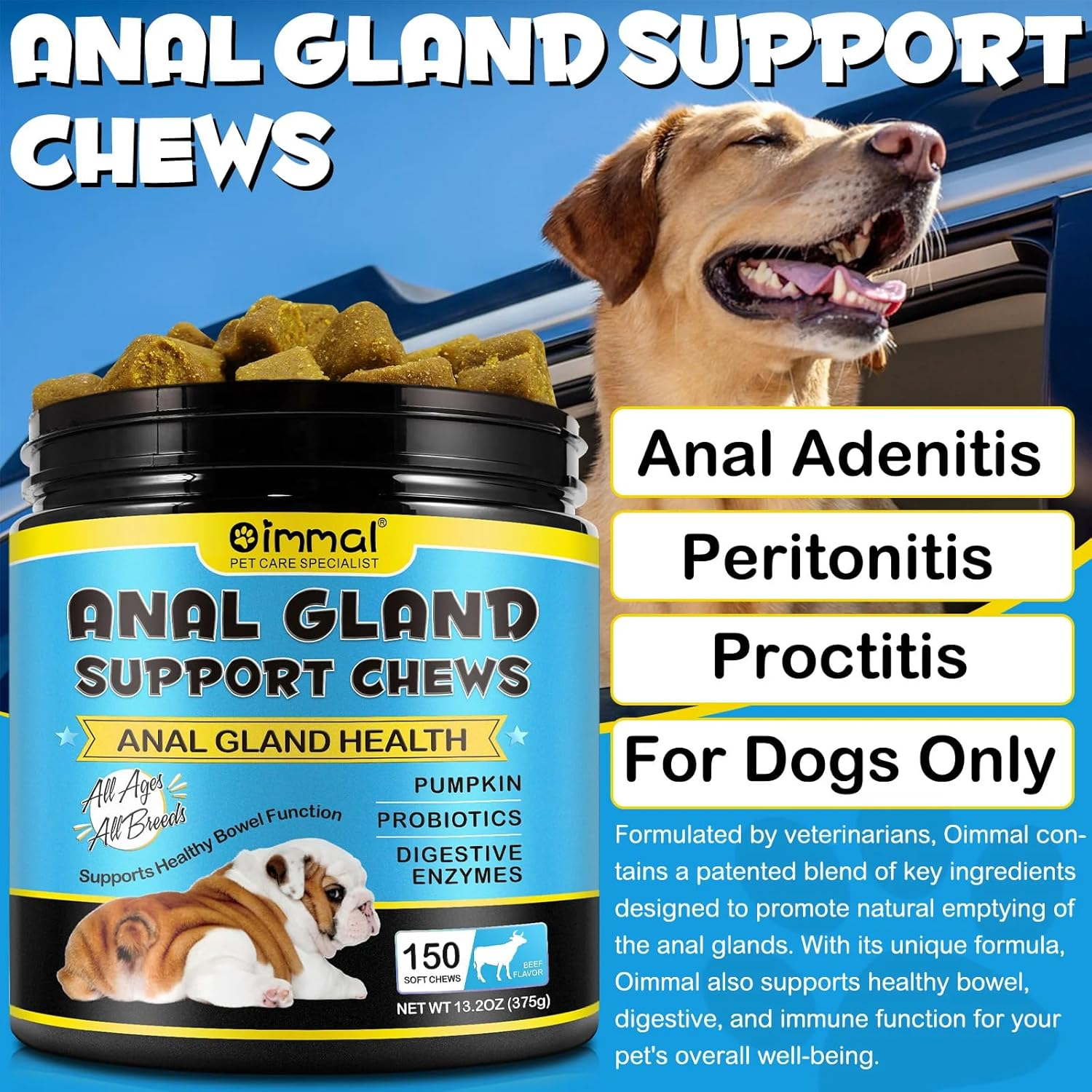 Dog Anal Gland Support Chews | Natural Formula for Digestive Health & Comfort | Promotes Anal Gland Function & Reduces Discomfort | 150 Chews image number 6