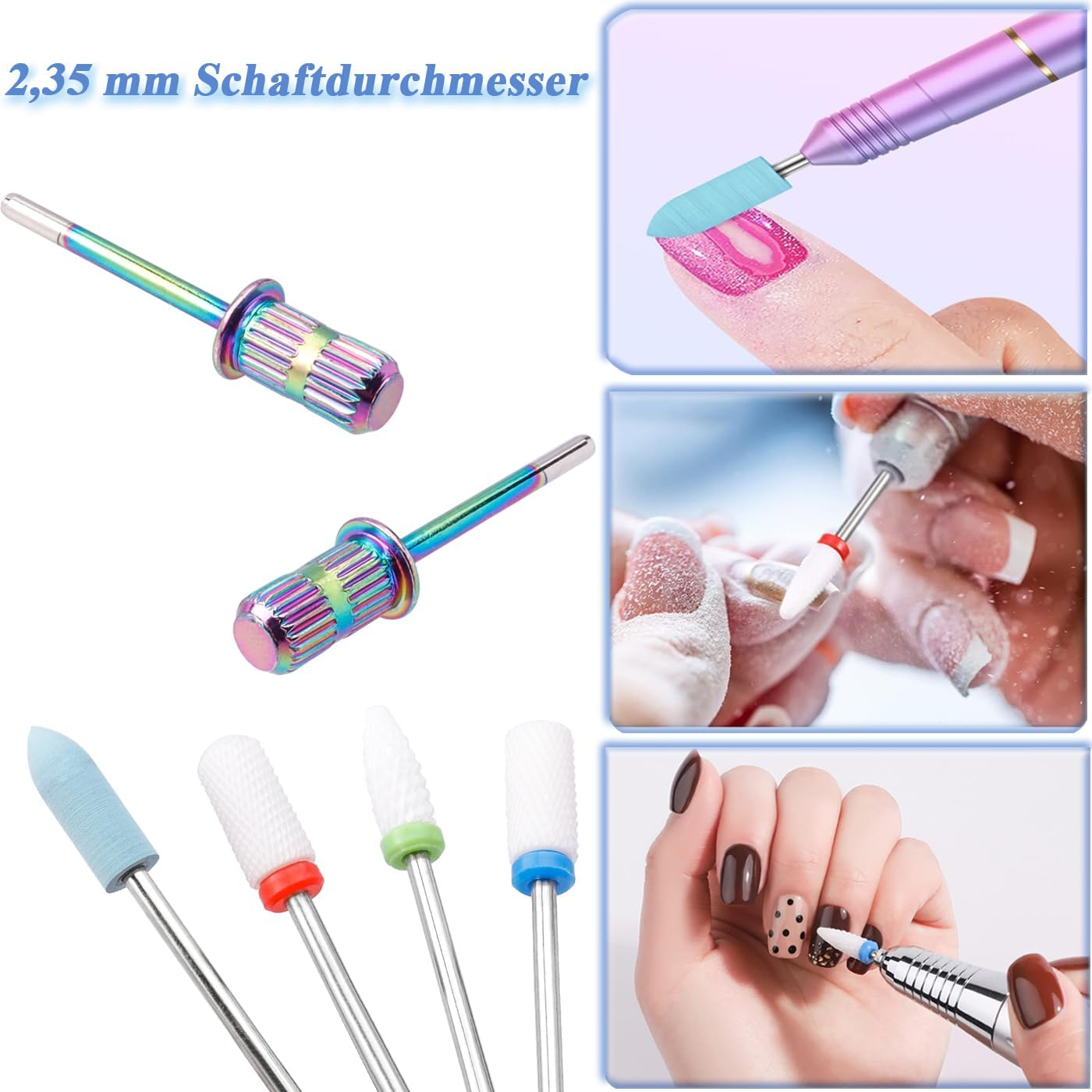 Mesee Pack of 20 Diamond Ceramic Bits, Nail Drill Bit, Acrylic Nail Drill Bit, Tungsten Alloy Professional Nail Drill Bits, Nail Cutter Attachments for Home, Salon, Manicure, Pedicure Tools