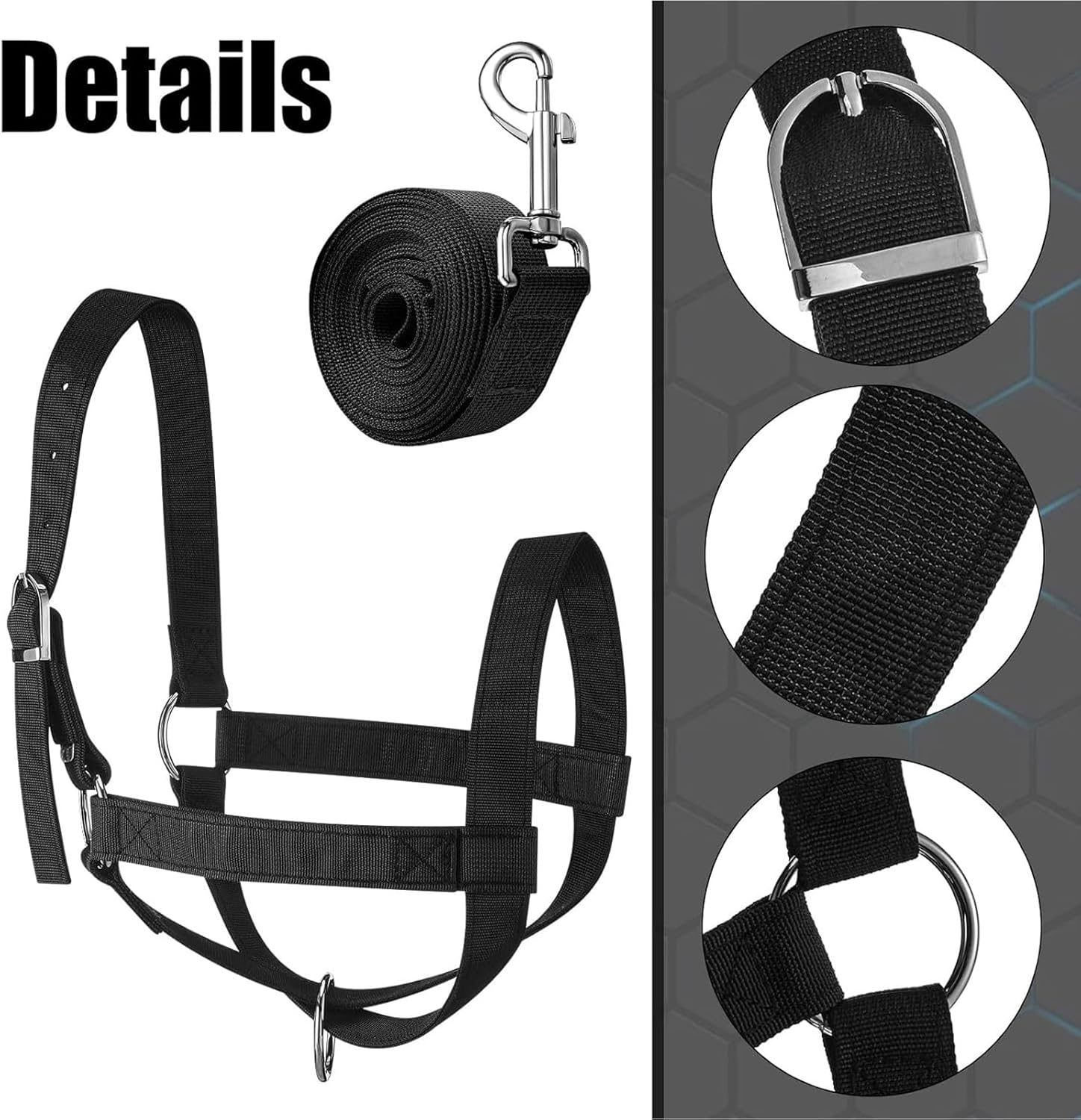Cow Halter for Cattle, Calf Halter and Lead Rope, Show Livestock Heavy-Duty Nylon Adjustable for Ranch Farm Lawn Yard Grassland Goat Horse Foal Lamb image number 6