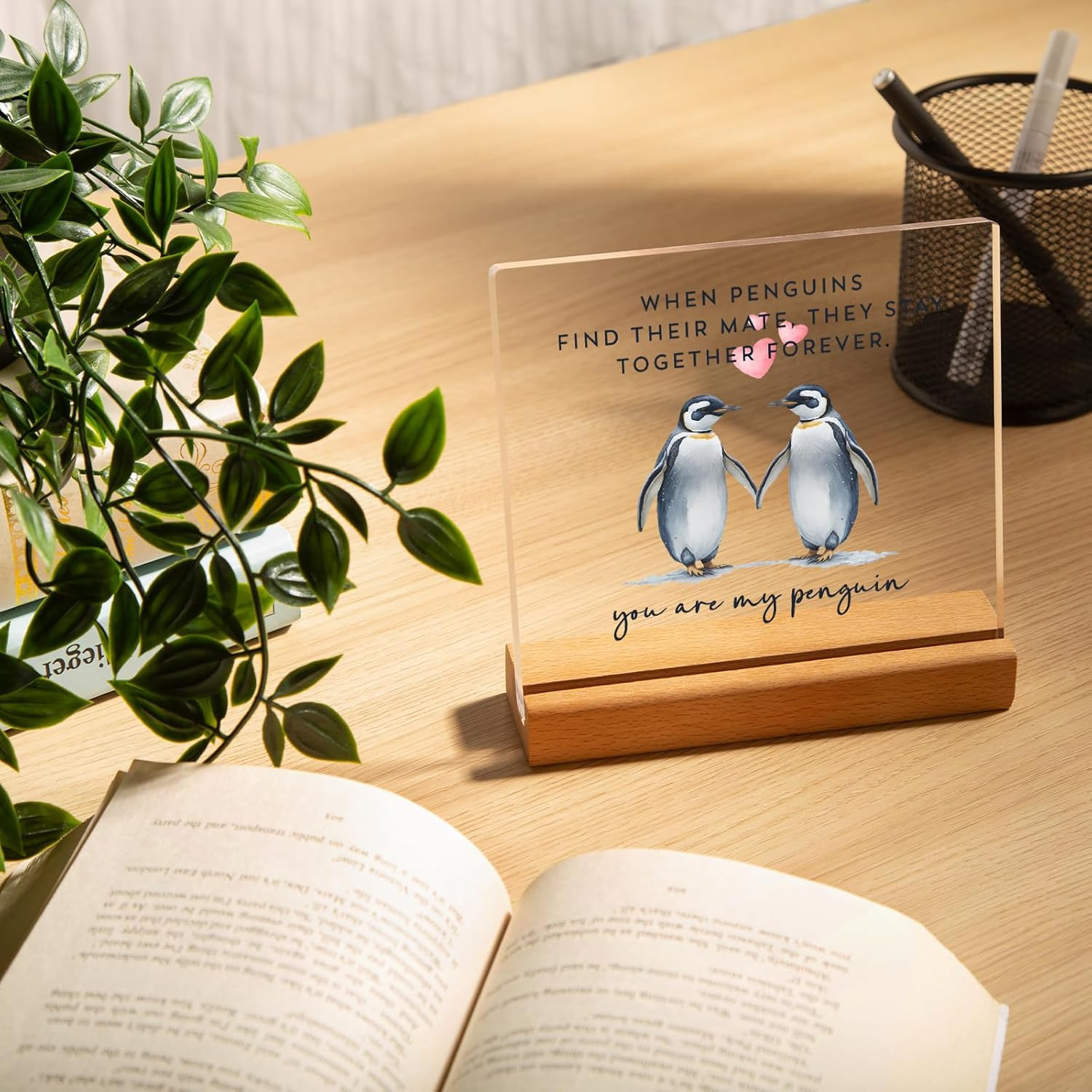 Anniversary Wedding Gifts for Him Her, Funny Penguin Plaque Gift, I Love You Gifts, Romantic Christmas Birthday Gifts for Couples, Girlfriend, Boyfriend, Wife, Husband image number 5