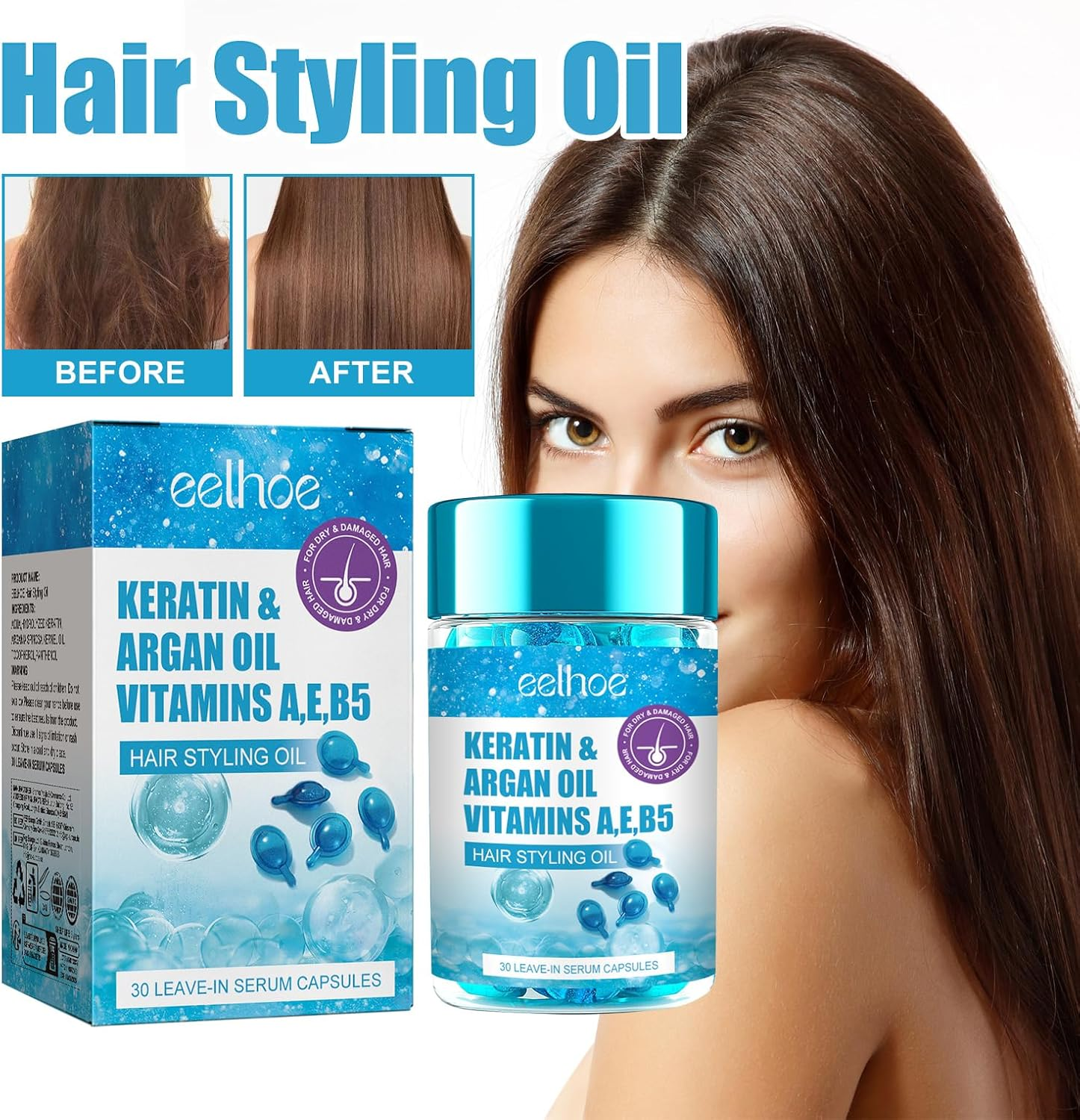 Hair Styling Oil Capsules for Frizz Control and Shine with Argan Oil and Keratin for Dry Damaged Hair Repair Moisturizing Serum Applicator for Curly Bleached Hair image number 4