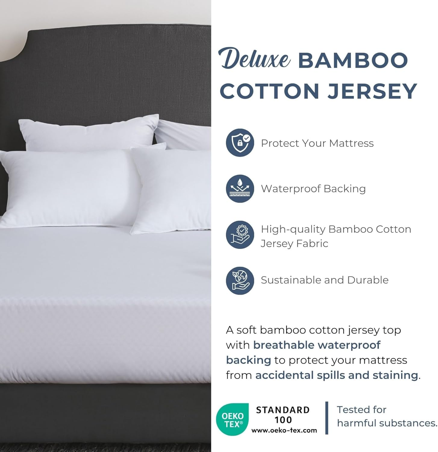 Dreamaker Bamboo Cotton Jersey Waterproof Mattress Protector, Natural Anti-Microbial & Hypoallergenic, Fully Fitted Deep Skirt, Moisture Control Rustle Free TPU Protection - Single Bed image number 1