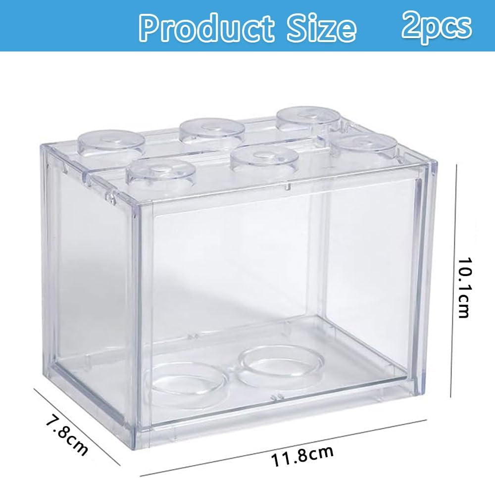 2 Pack Small Betta Fish Tank &ndash; Stackable Clear Aquarium, Mini Fish Tank for Turtles, Jellyfish, Goldfish, Shrimp & Insects