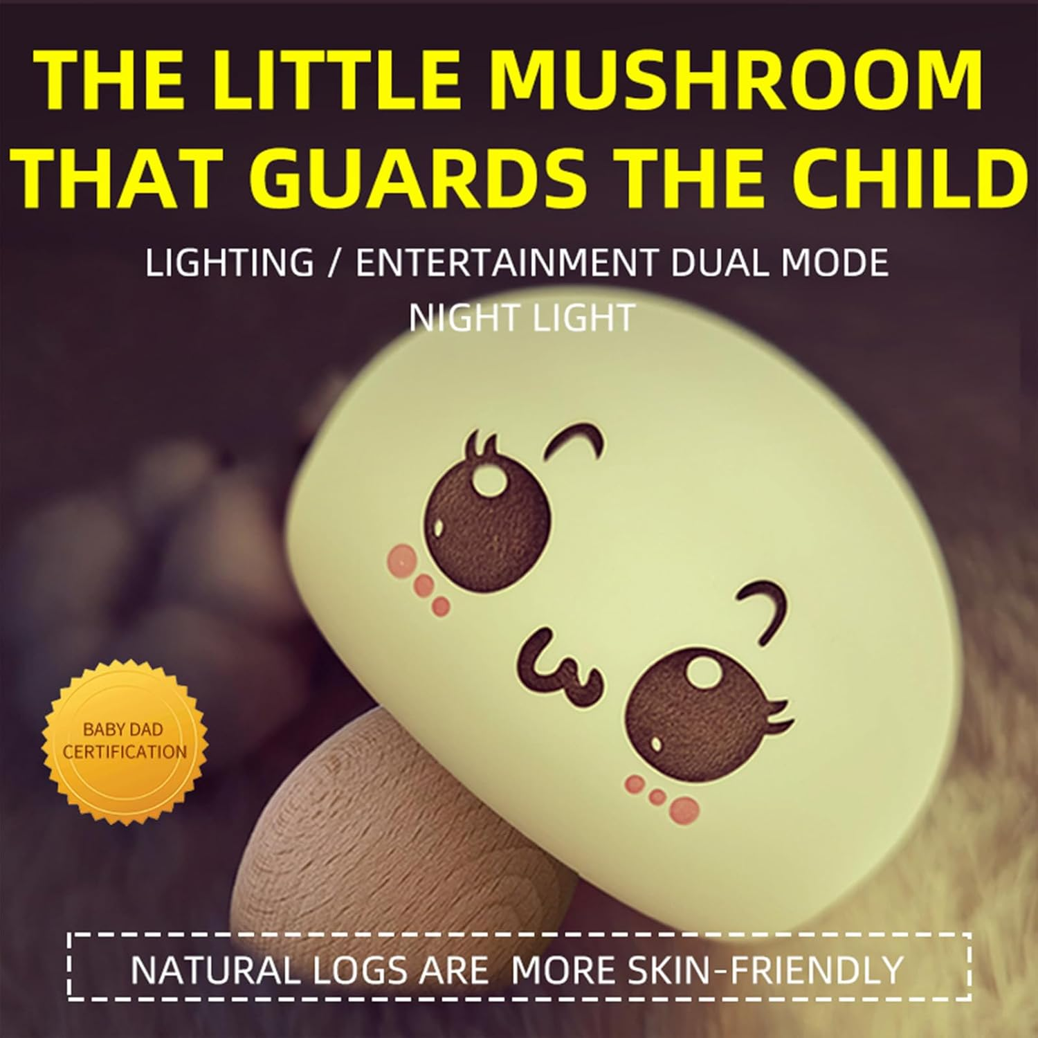Pat Dimmable Night Light, Log Mushroom Lamp with 2 Modes and 7 Lighting Effects, RGB Breathing Table Lamp, USB Rechargeable Atmosphere Light Suitable for Children'S Room, Bedroom, Bedside Table, Etc. image number 5
