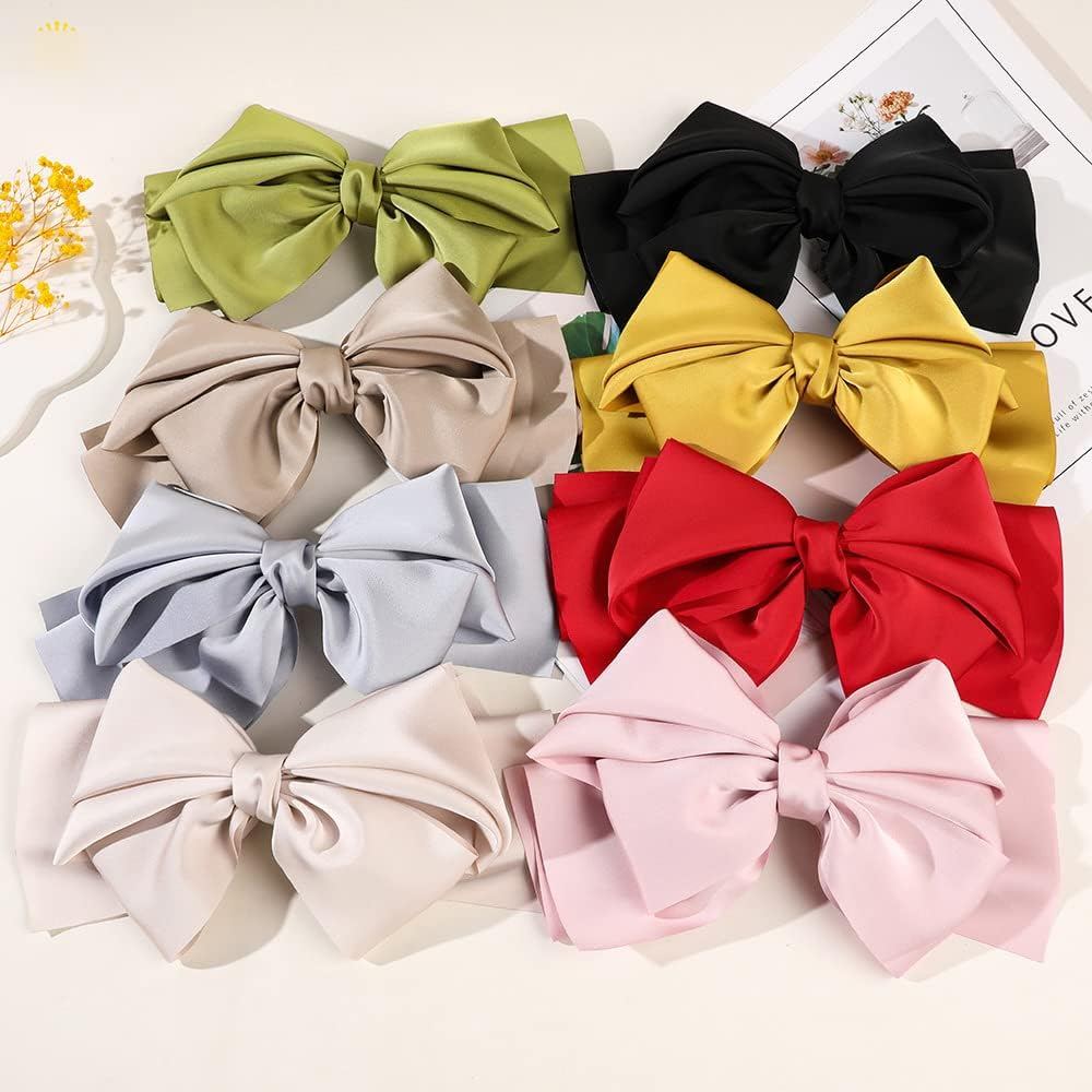 Hair Clips with Large Bow, Satin Hair Bow, French Plain Hair Clip, Elegant Hair Accessories, Metal Bow Knot Clips, Accessories of the 90S for Women, Apricot