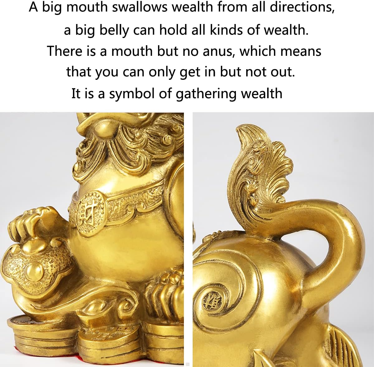 Feng Shui Pixiu/Pi Yao Brass Statue Home Decor a Pair Figurine Attract Money and Good Luck Wealth Decoration Sculpture Golden(3.2" L X 1.6" W X 2.8" H)