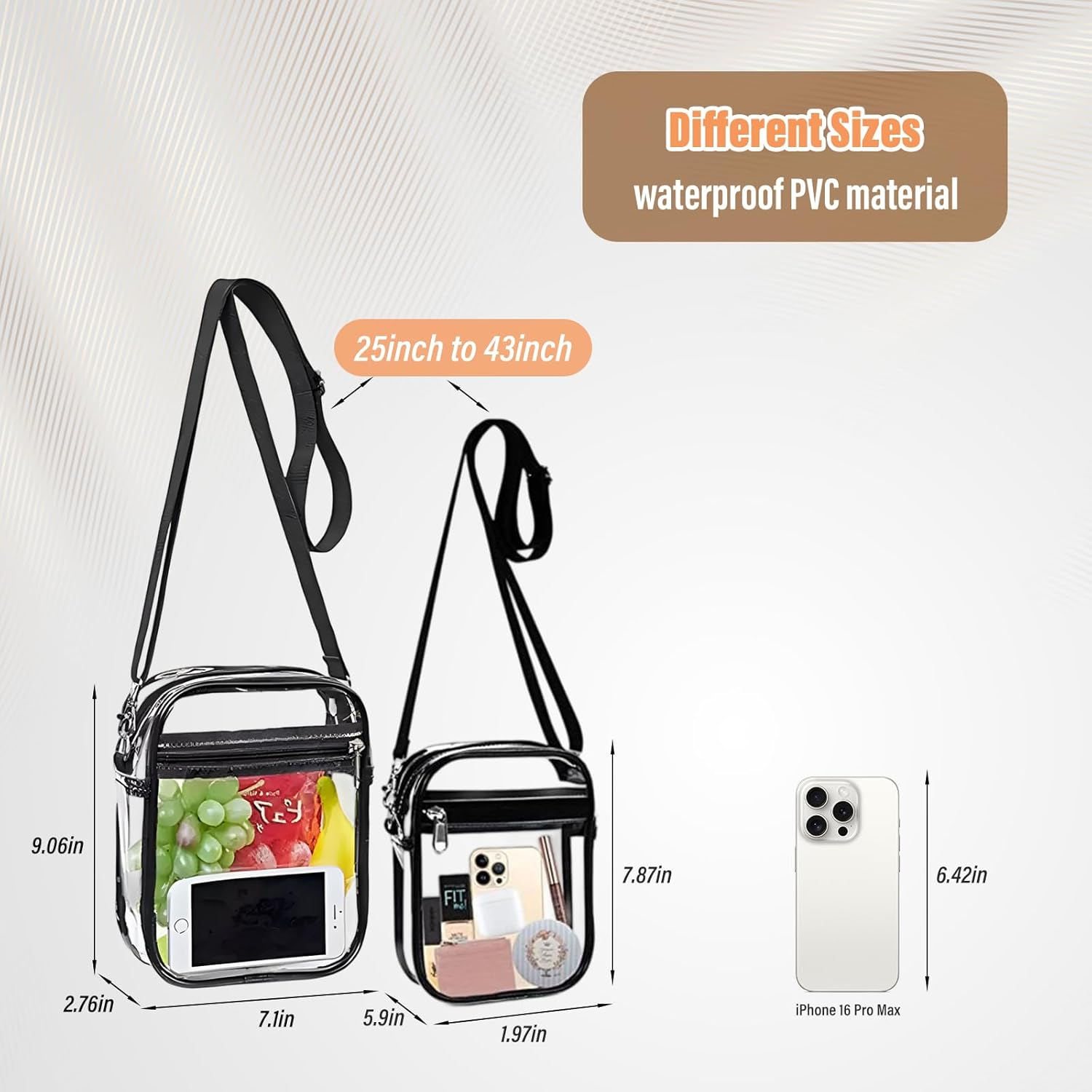 Supcomsta Clear Crossbody Bag, Clear Toiletry Bag with Color-Block Border, Double-Layered Clear Makeup Bag for Concerts Sports Festivals Toiletries, Wash Bag, Daily & Travel Use (Black, Large) image number 1