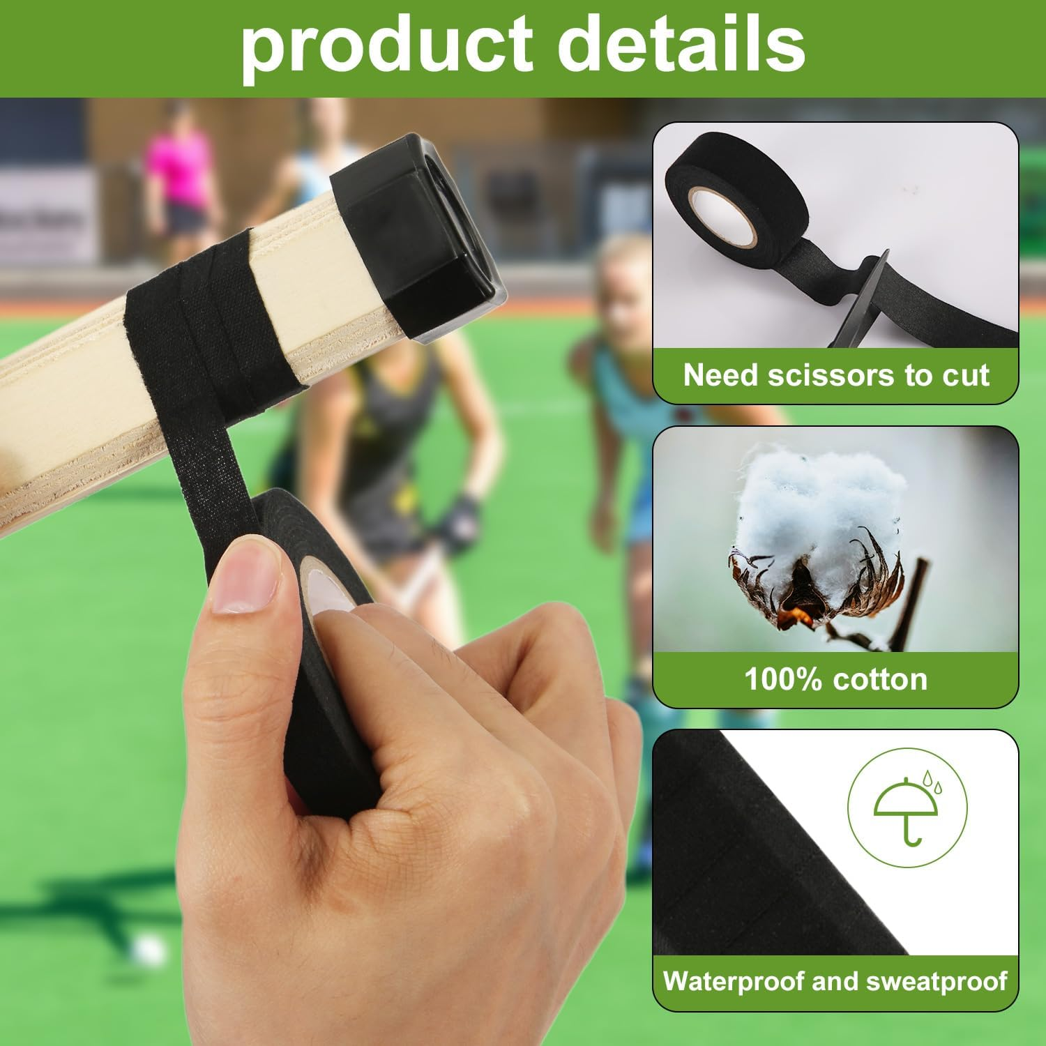 12Pcs Lacrosse Stick Tapes, Cotton Lacrosse Tape 1In and 1/2In Non-Precut Hockey Stick Grip Tapes Sweat-Absorbent Lacrosse Stick Grip Tape for Lacrosse Golf Baseball Bats image number 1