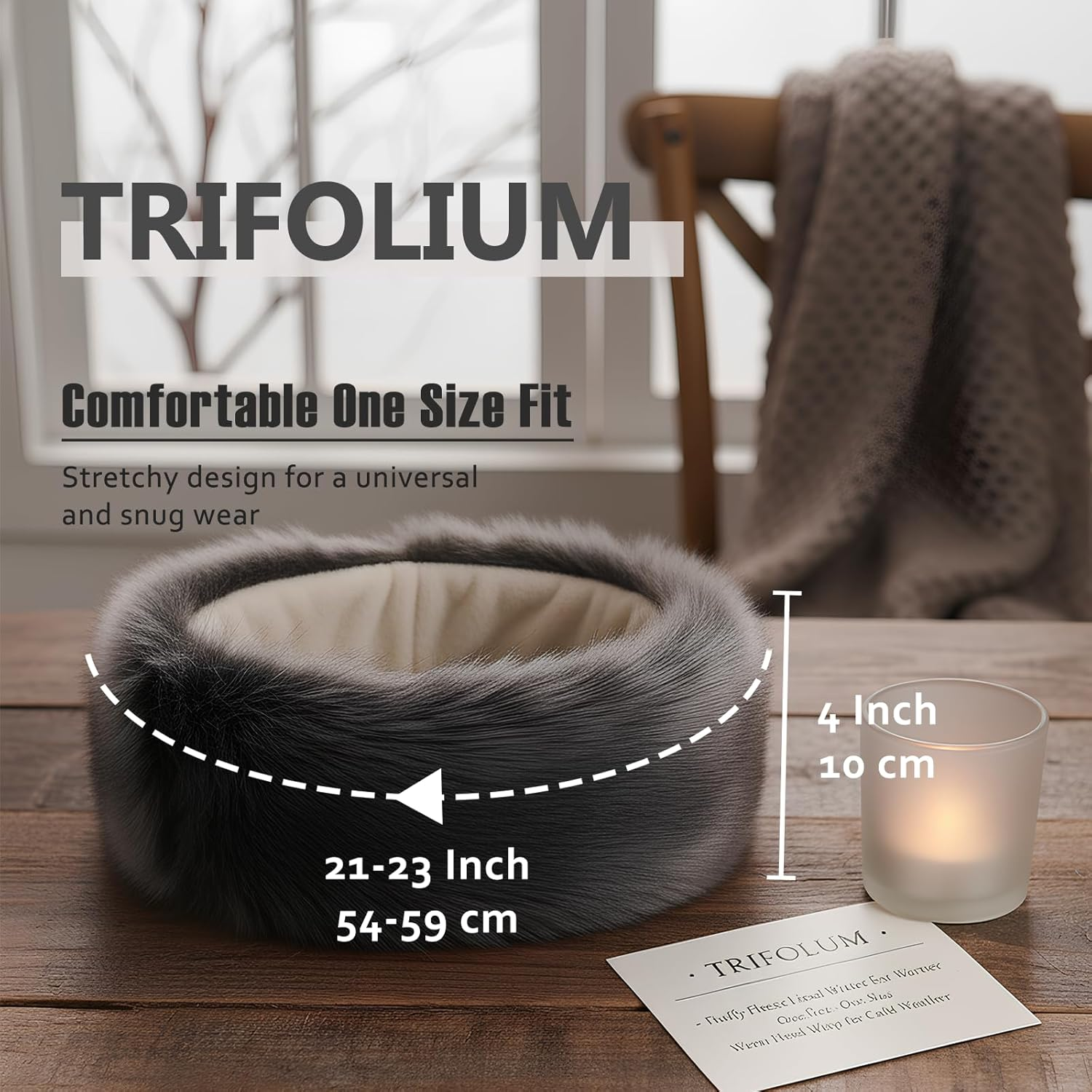 Trifolium Winter Faux Fur Headband for Women Fancy Ear Warmer with Stretch Fluffy Elastic Headband (One Size Maroon Rabbit Hdb6387-Rab-Wrd) image number 4