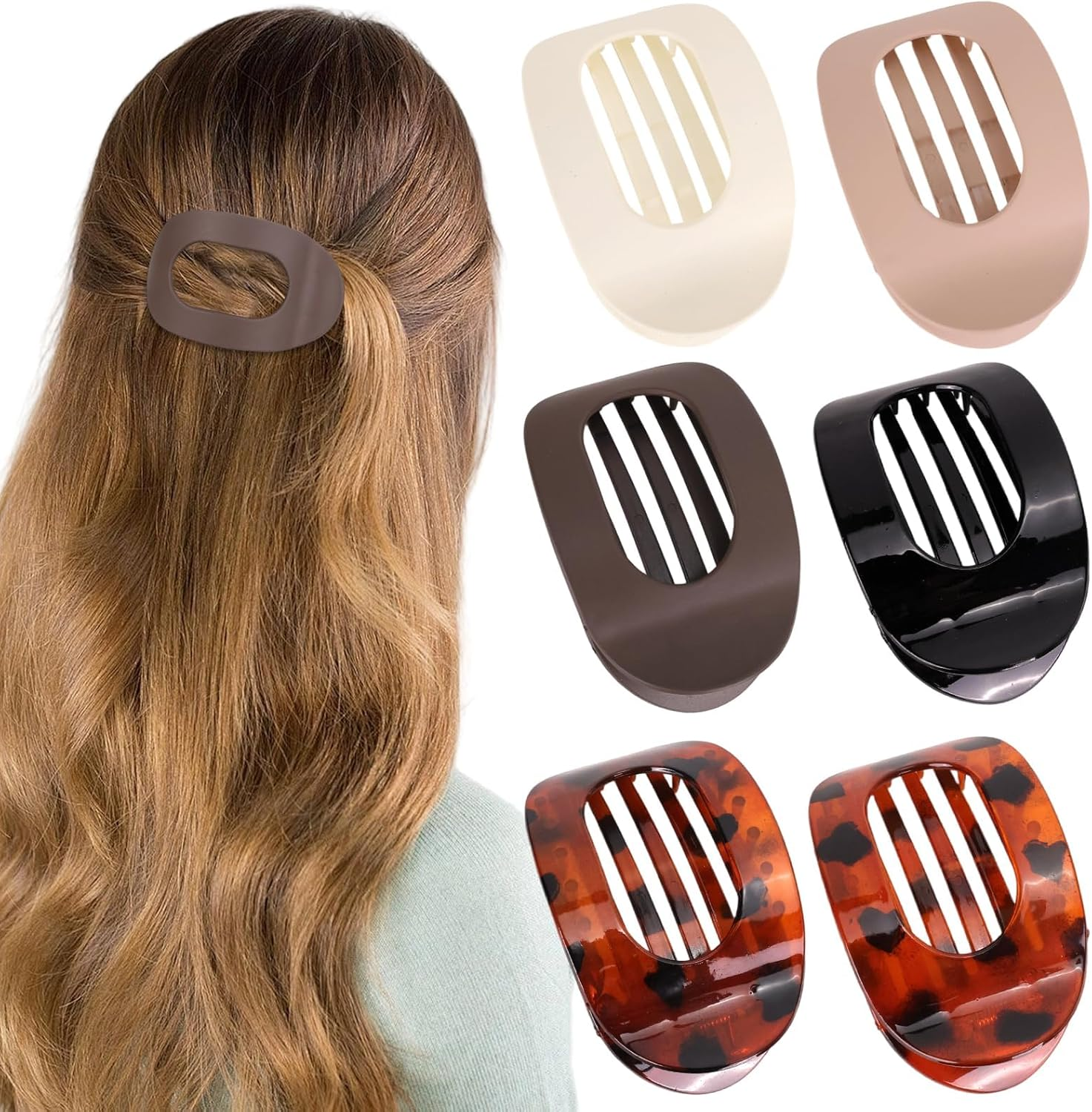 Pack of 6 Flat Hair Clips Women - Duck Beak Hair Clip Set in Matt & Gloss - Flat Hair Clips Women, Non-Slip French Hair Clip, Suitable for Daily Use and Driving