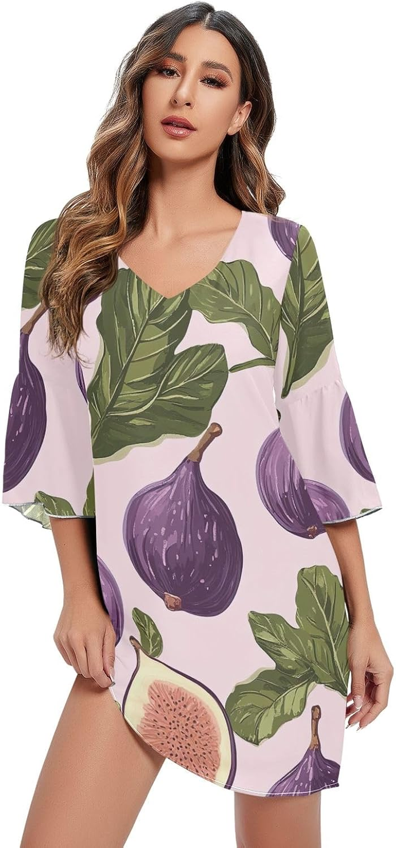 Figs Leaves Pink Summer Dress 3/4 Sleeve Maternity Dress Party S-XXL image number 2