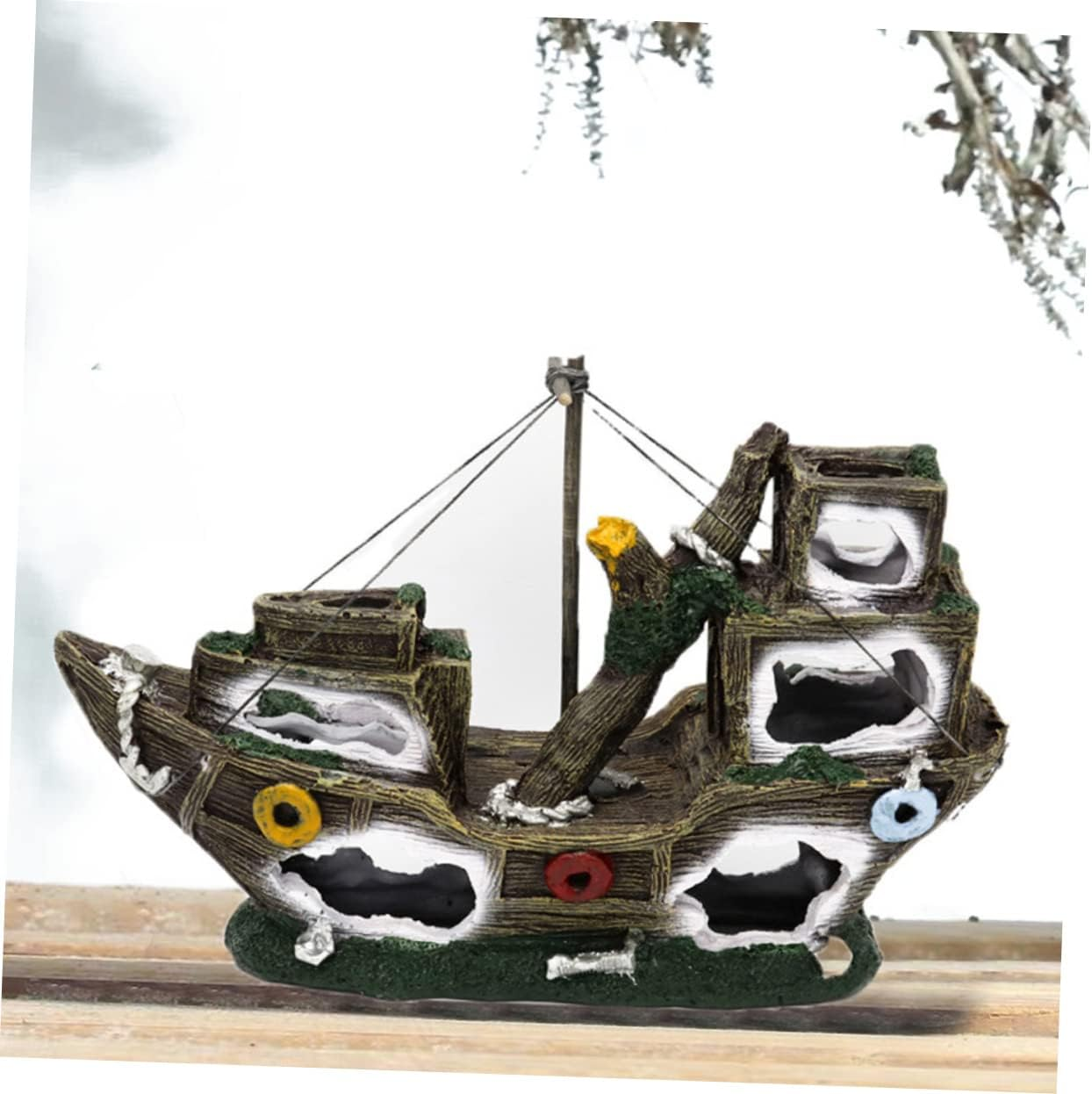 POPETPOP Resin Aquarium Shipwreck Ornament Fish Tank Decoration Lightweight Home Aquarium Landscape Resin Shipwreck for Fish Tank image number 2