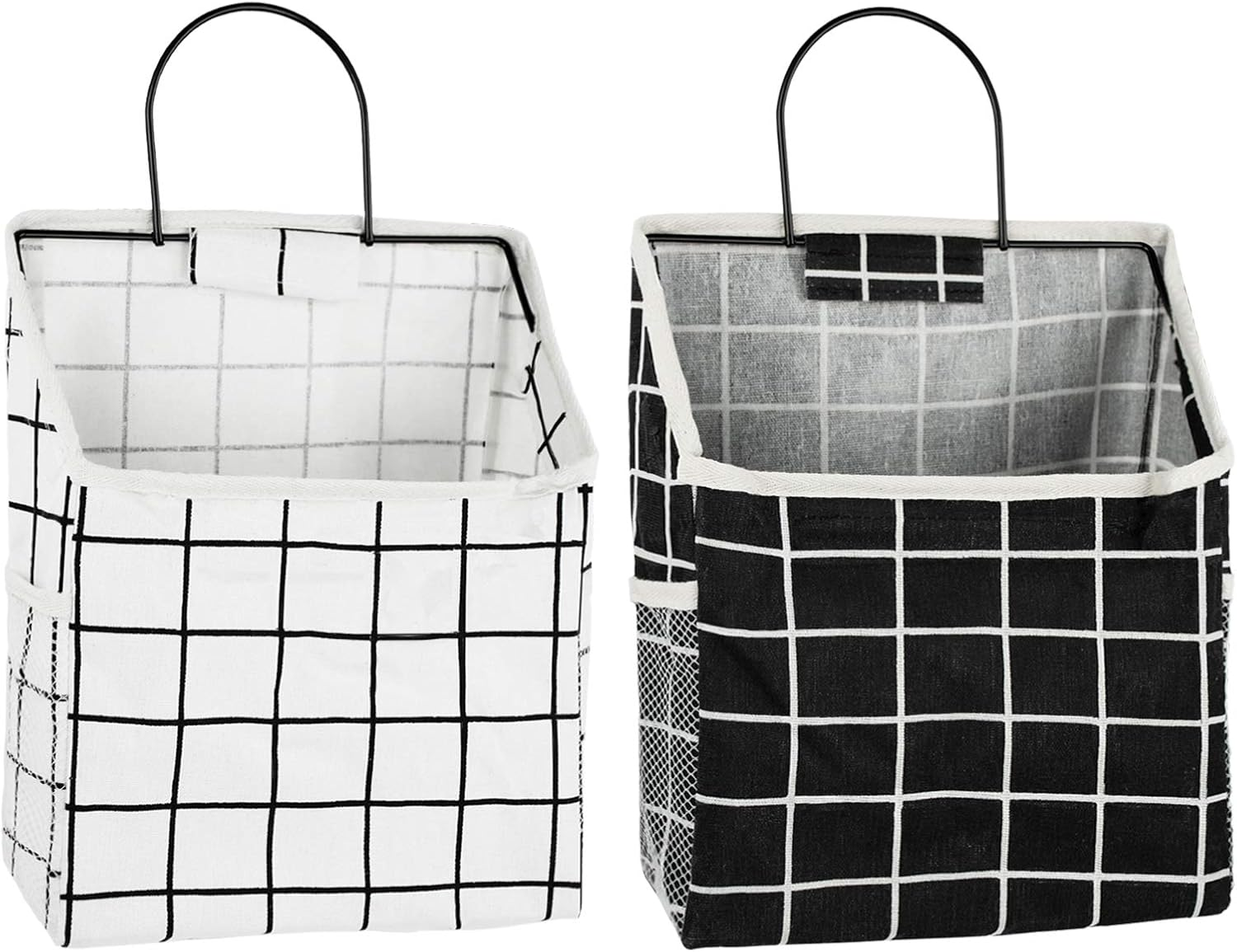 2Pcs Wall Hanging Storage Bag, MERYSAN Waterproof over the Door Closet Organizer with Metal Frame, Stylish Hanging Pocket Linen Cotton Pouch Box Containers for Bedroom Bathroom Desktop(Black/White) image number 6