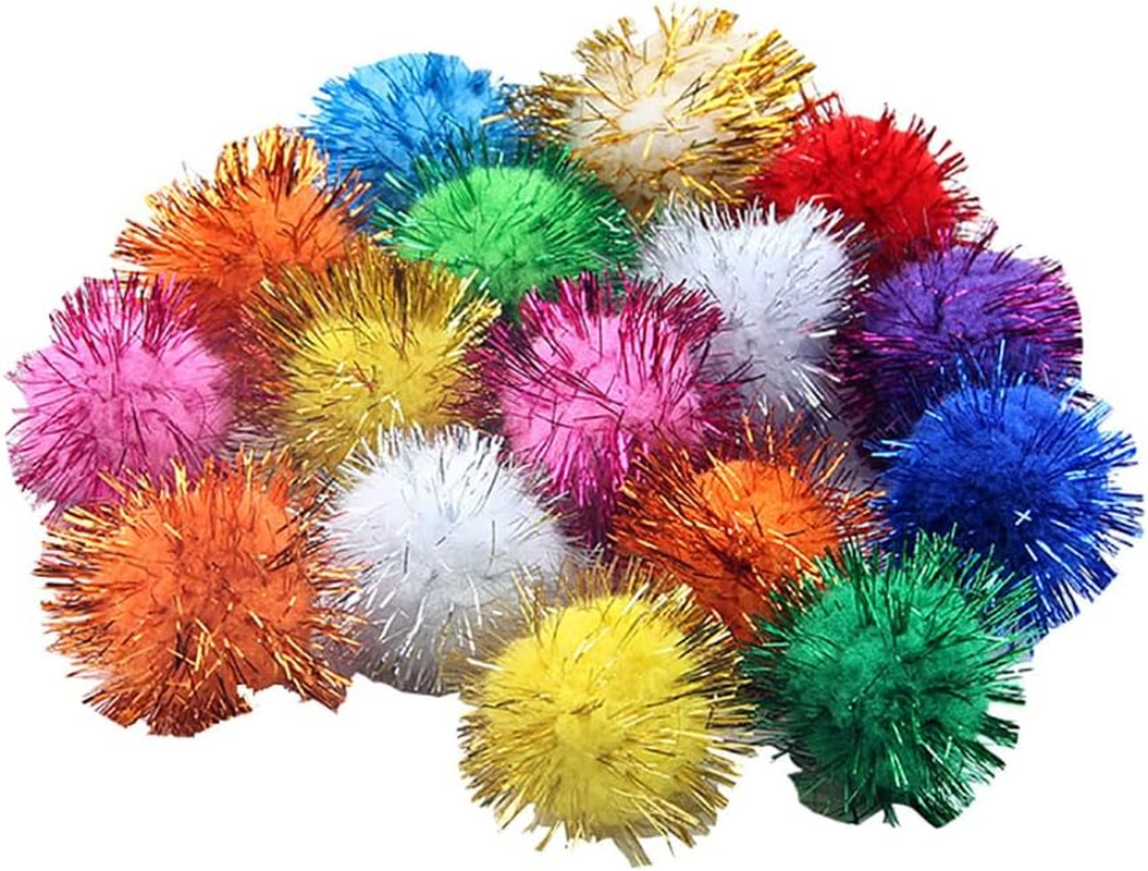 FSSTUD 100 Pcs Colorful Tinsel Pom Pom Balls Glitter Kitten Balls Sparkle Cat Toys Gift Christmas Party Decoration Embellishments image number 1