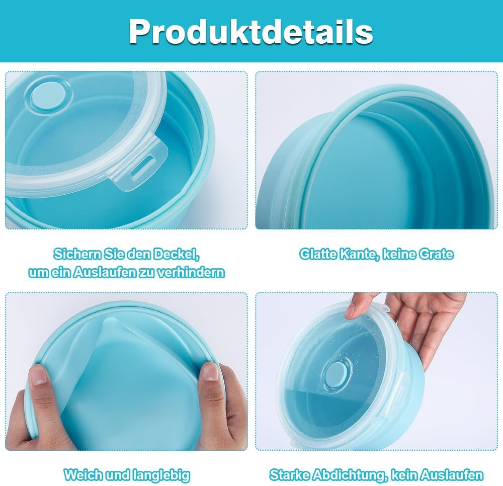 Lbxtswpl Collapsible Bowl, 2 Pieces with Lid Silicone Bowl with Fruit Fork for Camping Hiking Kitchen School Outdoor (Blue) image number 6