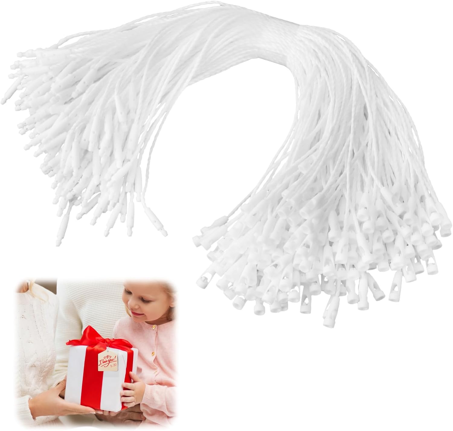 200 Pcs White Cotton Clothing Price Tag String with Bullet Clasp Lock, 20Cm Secure Hang Tags Twine for Apparel Shoes Luggage Labels Gifts Jewelry Pricing Storehouse Classification Mark (White)