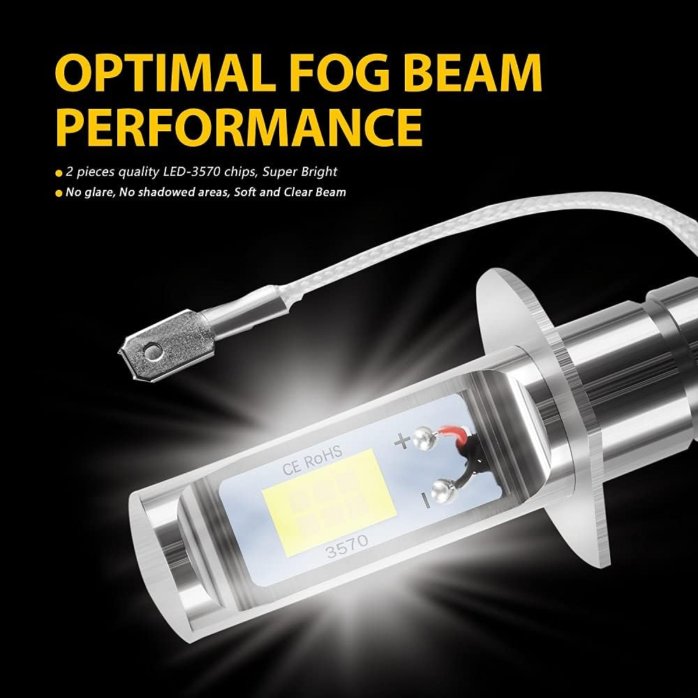 AUXLIGHT H1 LED Fog Light DRL Bulbs, 3000 Lumens Extremely Bright Bulbs Replacement for Cars, Trucks, 6000K Xenon White image number 4