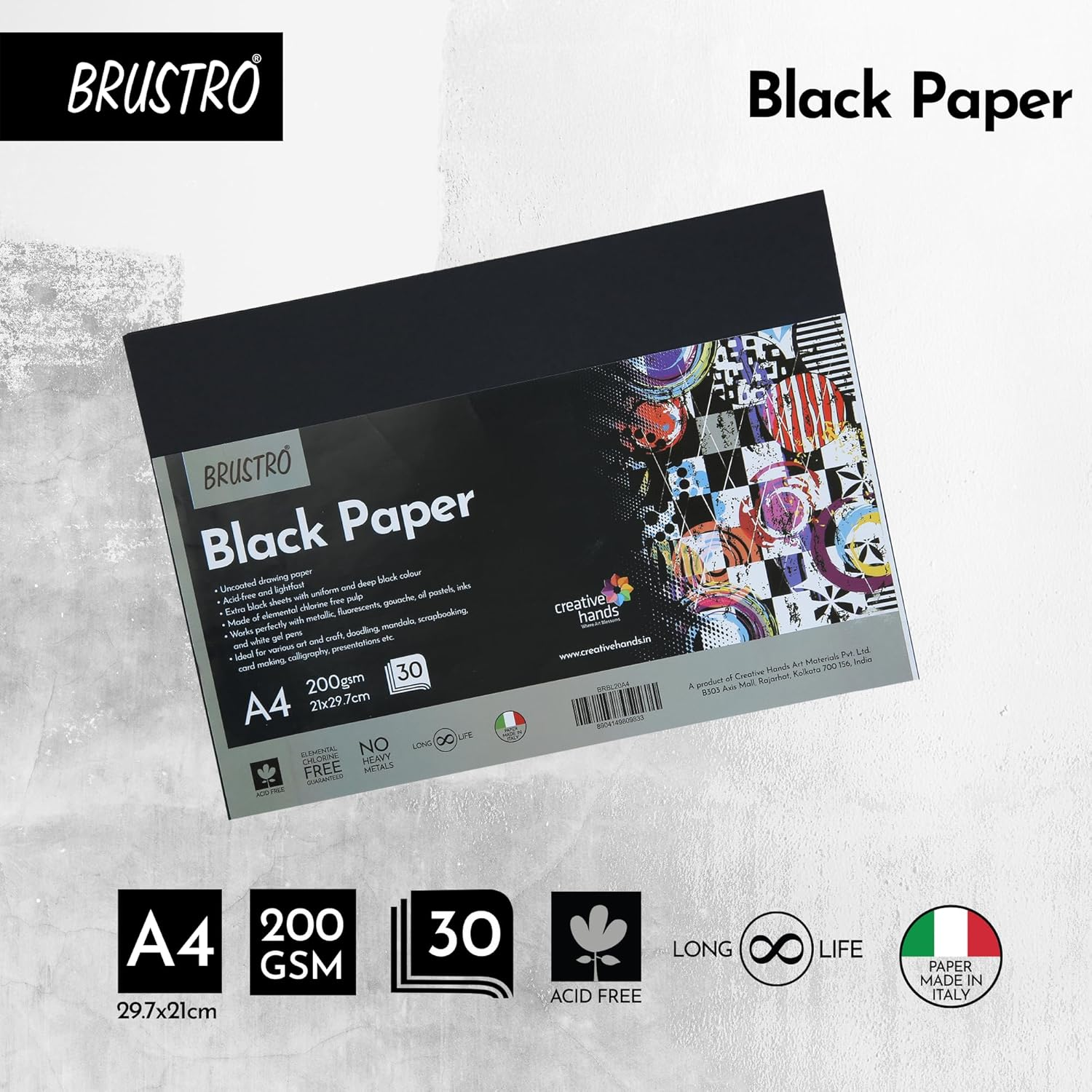 Brustro Black Paper - 200 GSM A4 (Pack of 30 Sheets) image number 5