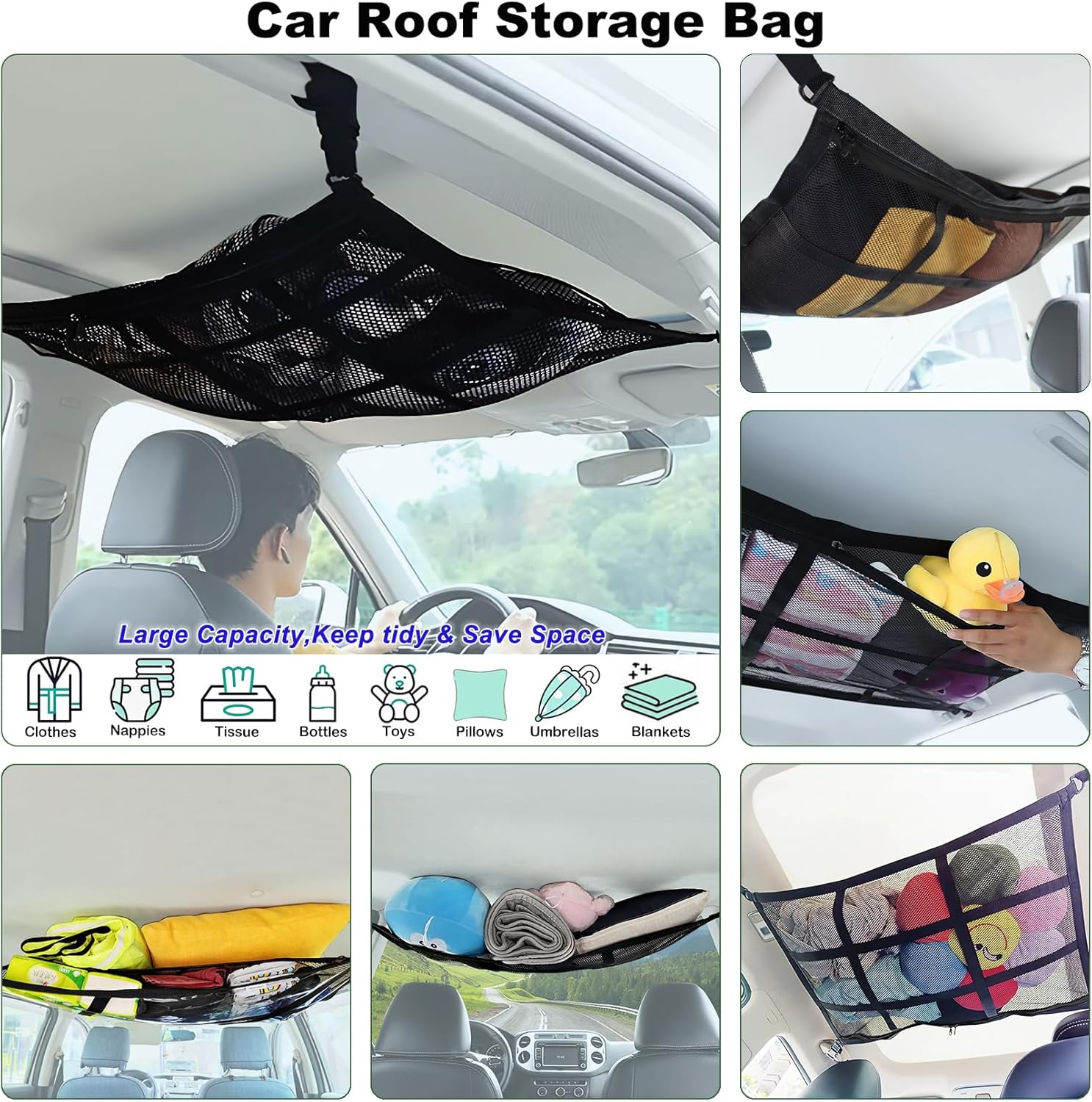 Vimoqi Cargo Net for Van,Trade Tidy Van Storage Solutions,Double Layer Mesh Car Boot Organiser,Large Capacity Car Roof Storage Nets for Campervans,Foldable Lorry Camping Accessories Interior Gadgets image number 2