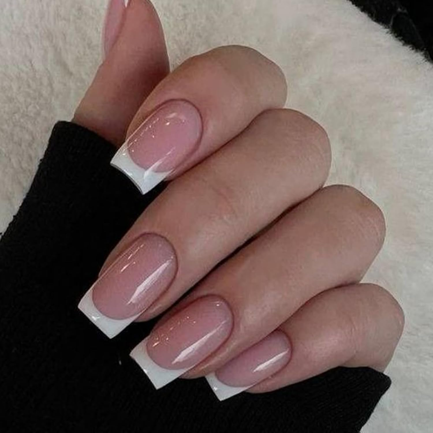 Modelones French Press on Nails, Short Square Fake Nails, Reusable Nail Kit with Nail Glue Adhesive Tabs Mini Nail File, Nails Press Ons 32Pcs 16 Sizes image number 2