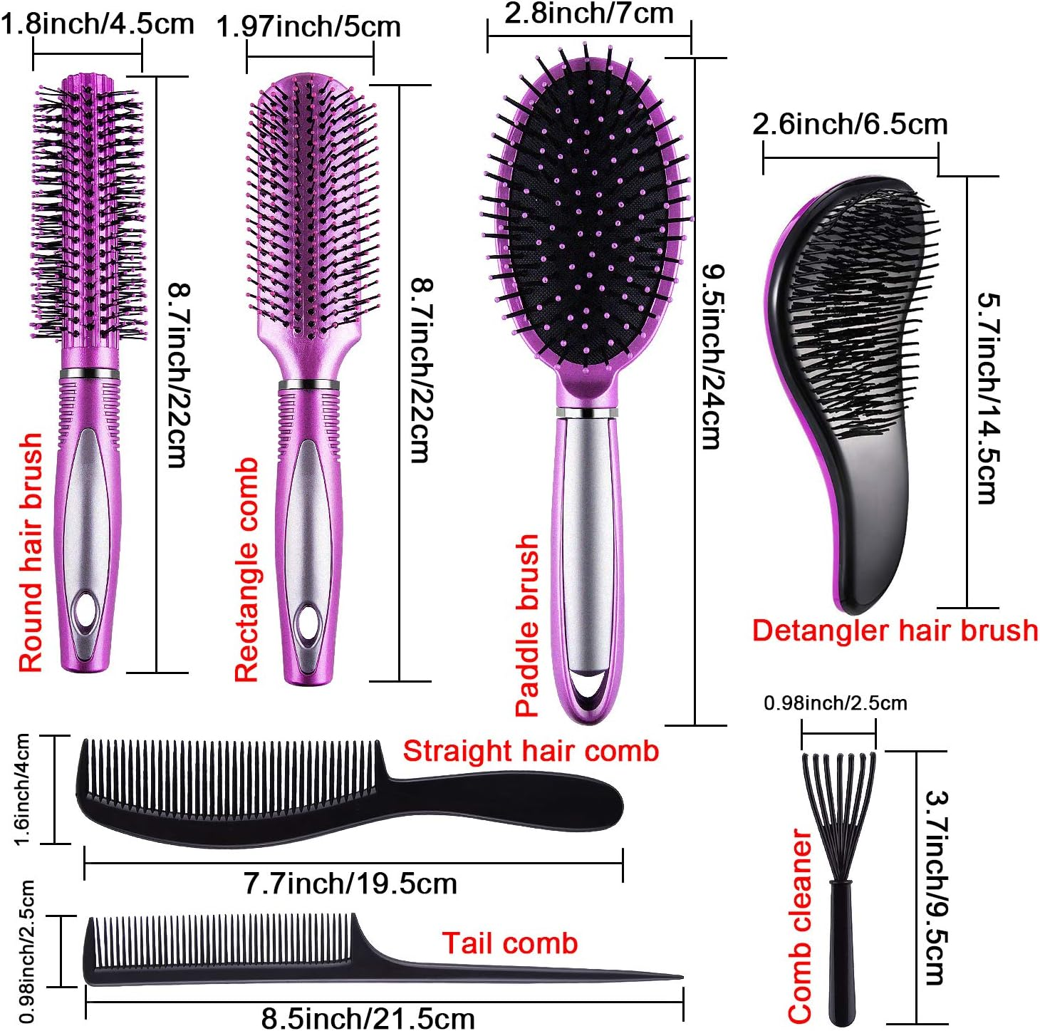 SIQUK 7 Pcs Hair Brush and Comb Set round Brush Paddle Brush Detangle Hair Brush and Combs Wet Dry Brush for Women Men Hair Styling image number 1